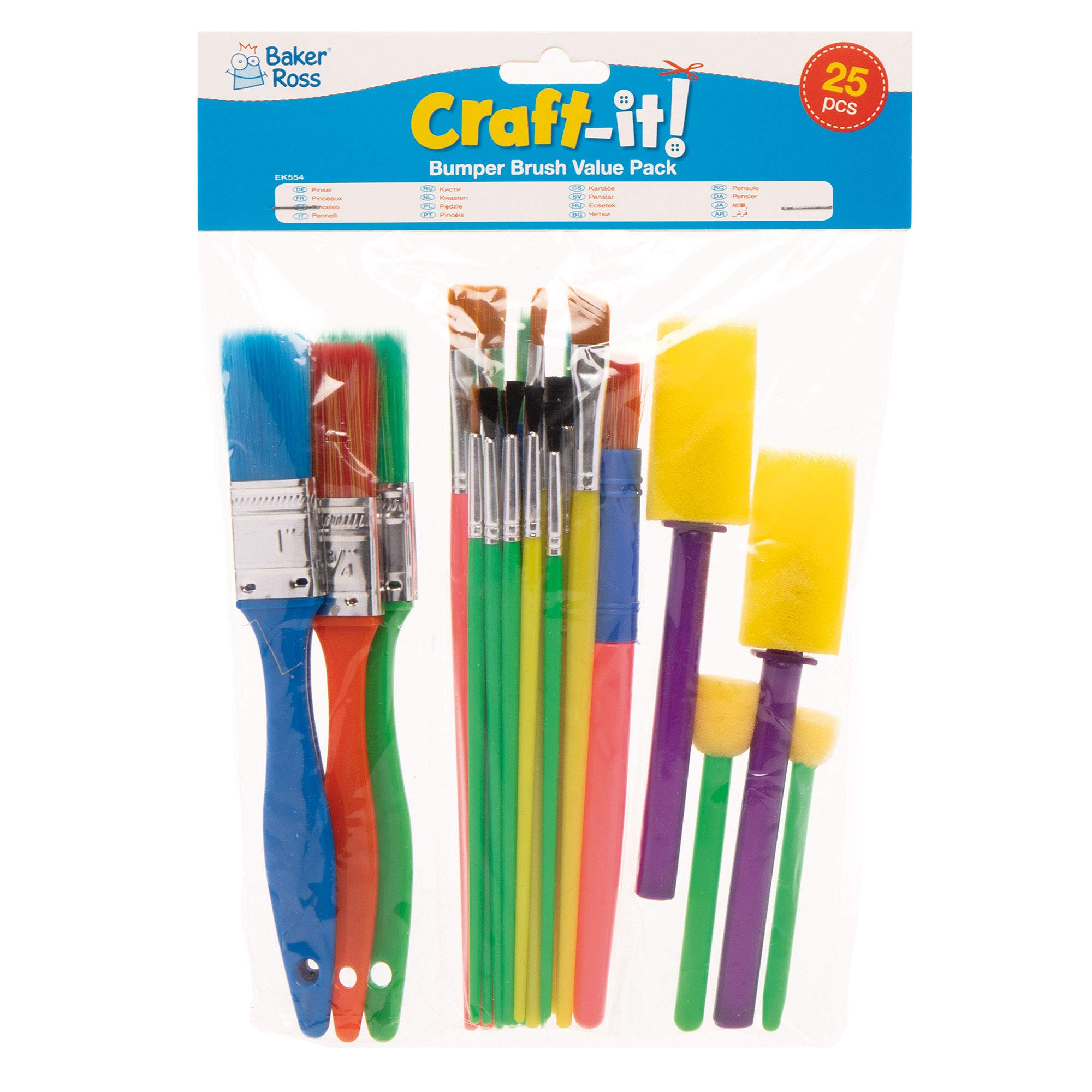 Baker Ross Kids Paint Brush Set - 25 Assorted Brushes and Foam Dabbers 5