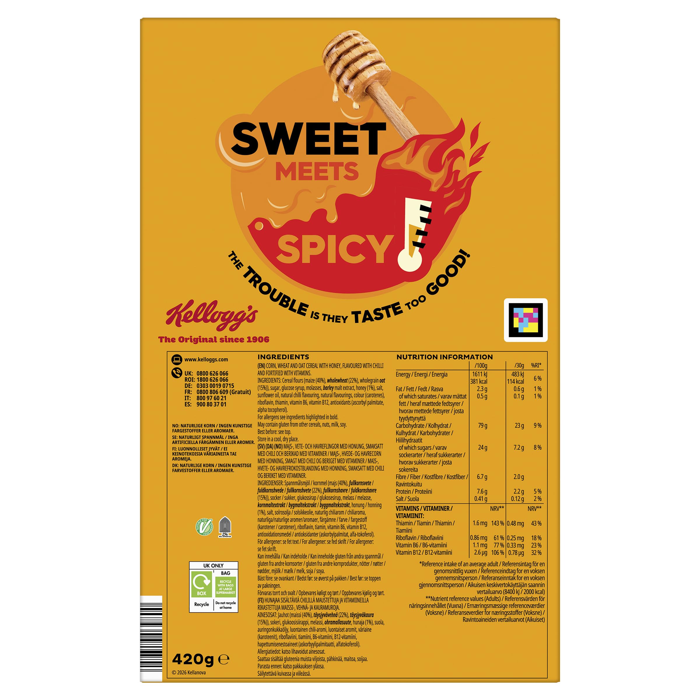 Kellogg's Krave Crunchy Nut Hot Honey Crunchies Cereal - Corn, Wheat & Oat with Honey & Chilli | 420g 3