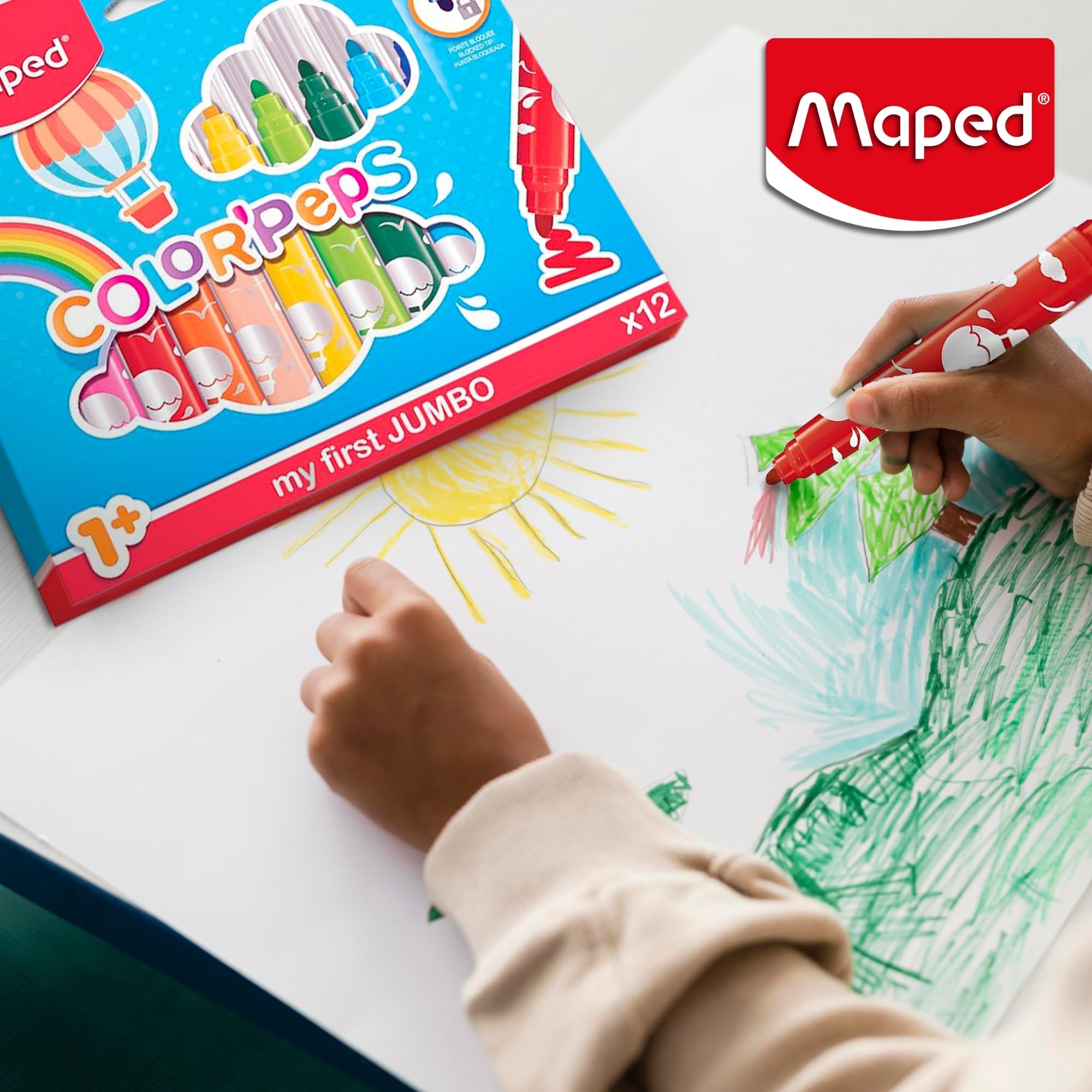 Maped Color'Peps My First Jumbo Colouring Pens - 12 Washable Felt Tips for Toddlers (1+ Years) 12