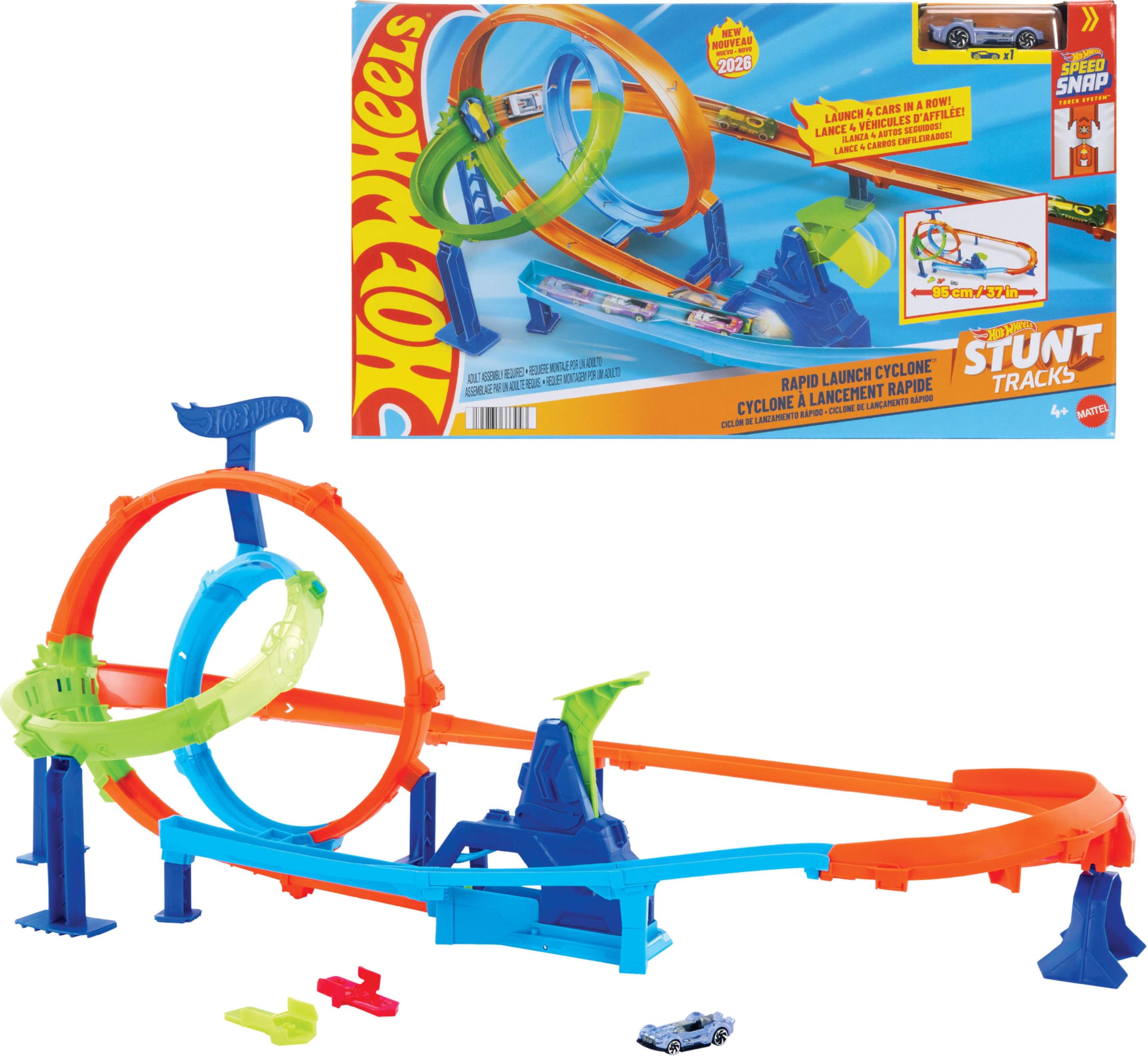 Hot Wheels Stunt Tracks Rapid Launch Cyclone Track Set JHK73 | Multicolor | Ages 4+ 1