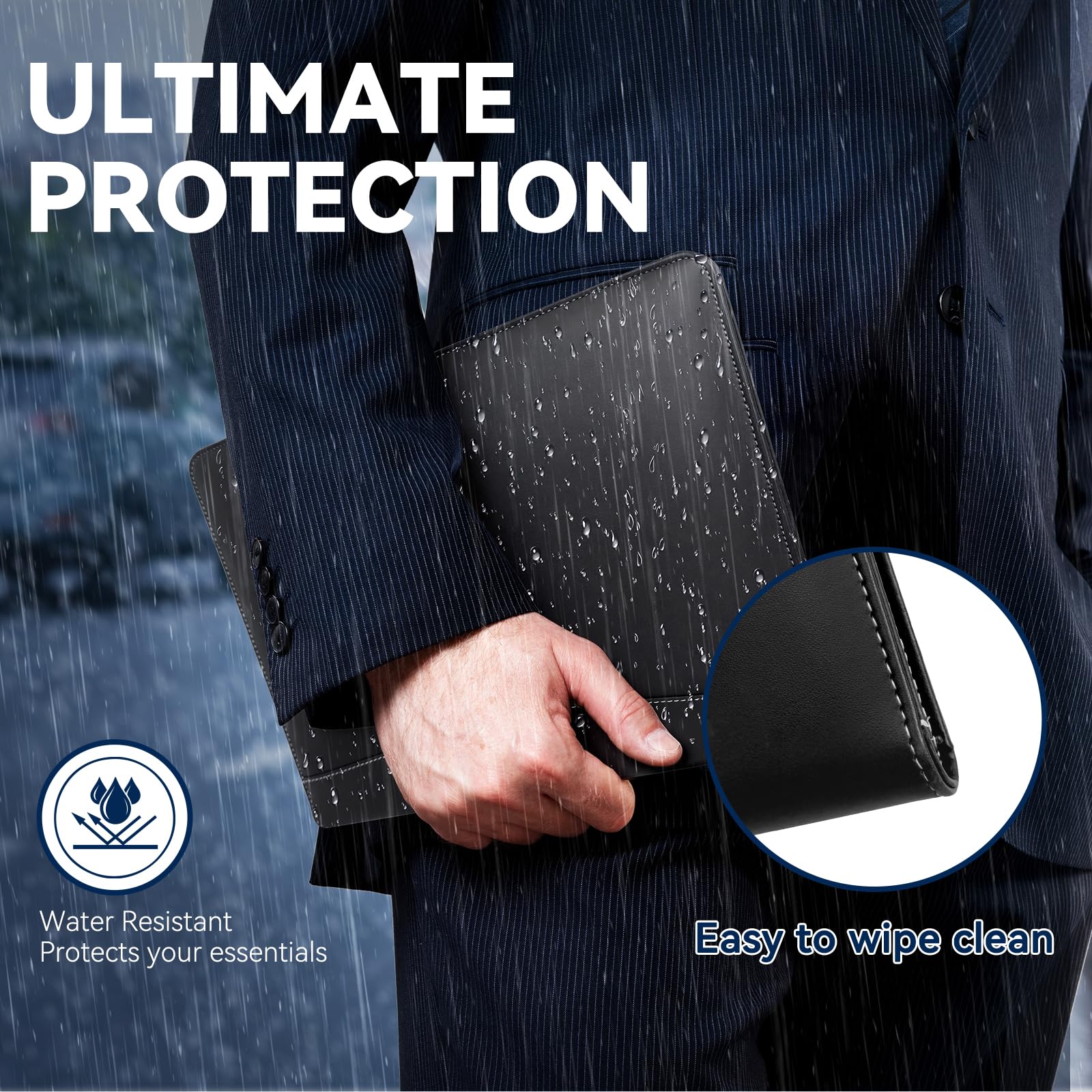 NEWYES Professional Portfolio Folder - A4 Size, Water-Repellent Faux Leather | Black/White 4