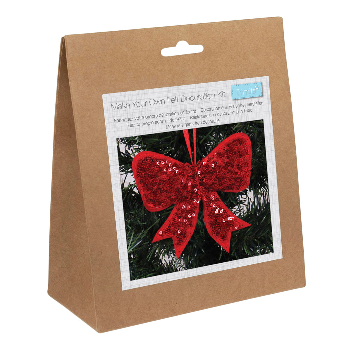 Trimits Christmas Felt Decoration Kit - Sequin Bow, 12.5 x 12.5 cm