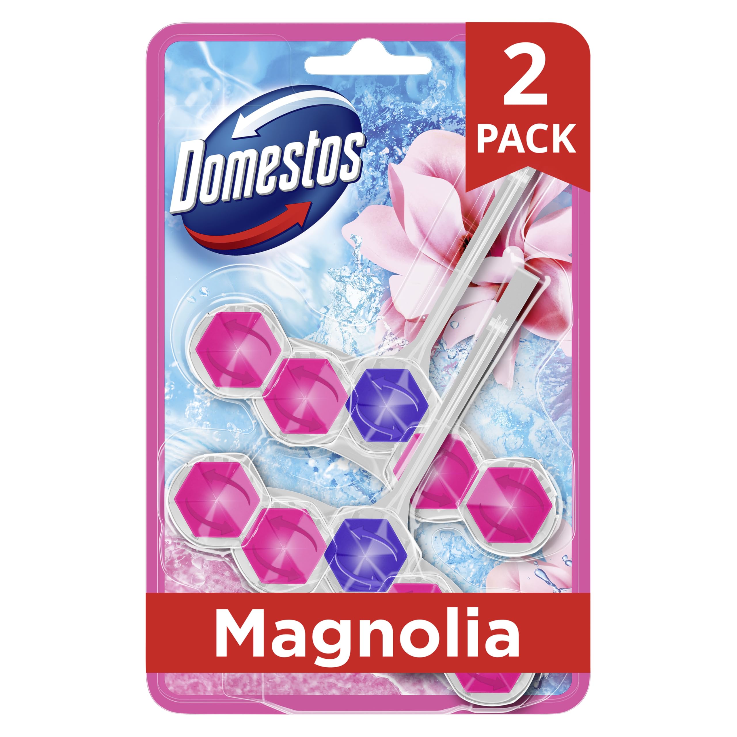 Domestos Power 5 Toilet Rim Blocks Magnolia - 2 Count (50g Each) | Limescale Prevention & Rich Foam 1