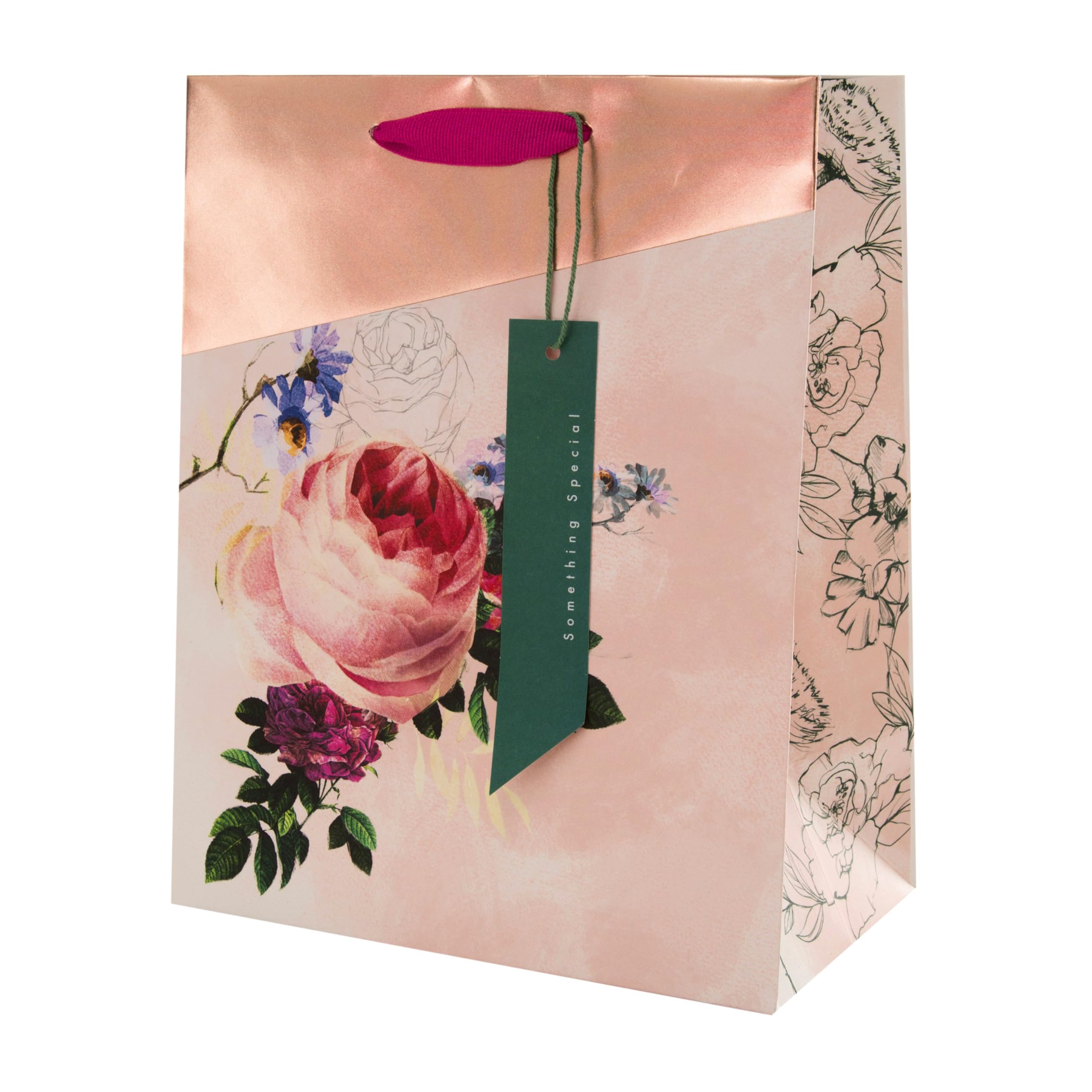 Hallmark Gift Bags - Pack of 3 (Large, Medium, Bottle) | Pink Floral with Rose Gold Foil 8