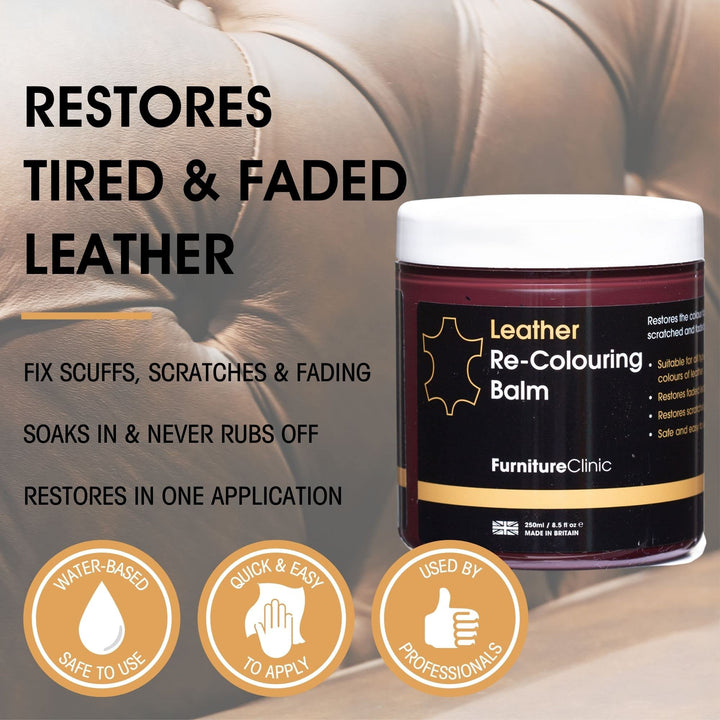 Furniture Clinic Leather Recolouring Balm - Ivory Shade for Faded & Scratched Sofas, Car Seats, Shoes, and Clothing