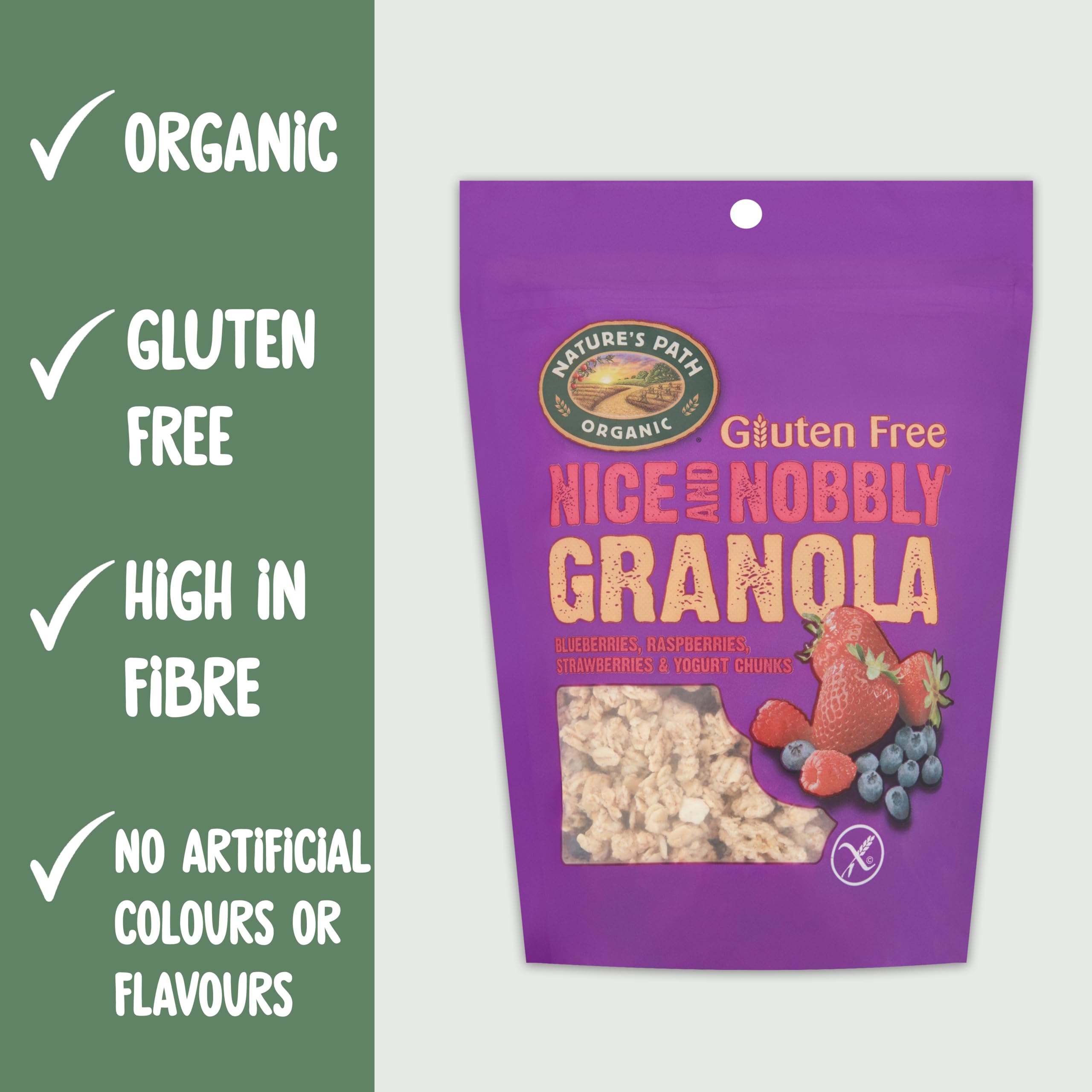 Nature's Path Organic Gluten Free Strawberry Raspberry Berry Granola - 300g Pouch, Pack of 5