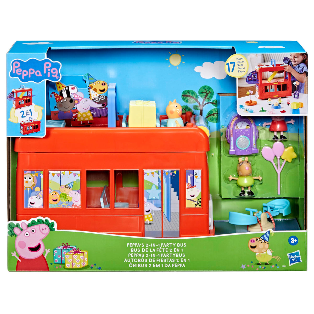 Peppa Pig Peppa’s 2-in-1 Party Bus Playset - 3 Floors of Fun | Ages 3+ | Red