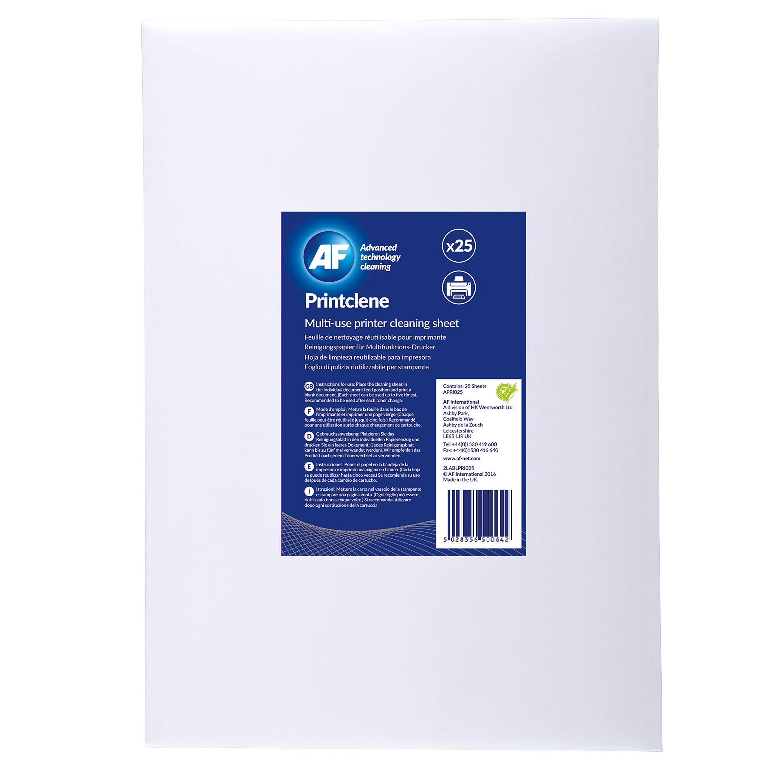 AF PRI025 PrintClene Laser Printer & Fax Cleaning Sheets - 25 Count | A4 Coated Paper 1