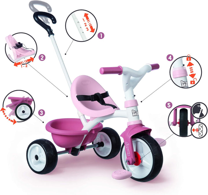 Smoby Be Move Pink Children's Tricycle - Safe and Ergonomic Tricycle for Kids Aged 15 Months to 3 Years