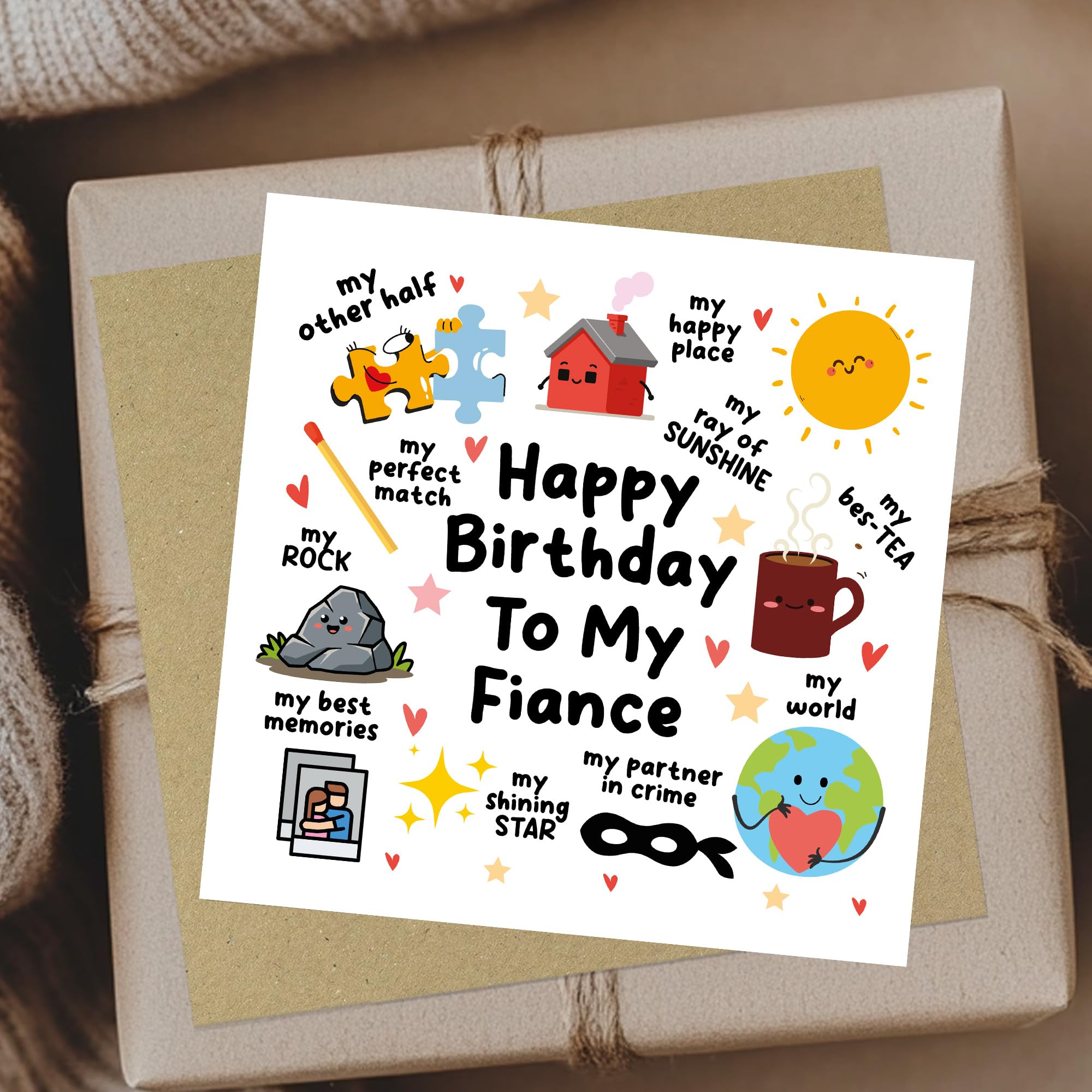 RED OCEAN Happy Birthday To My Fiance Card with Kraft Envelope | Handmade in England | 350gsm Matte Card 9
