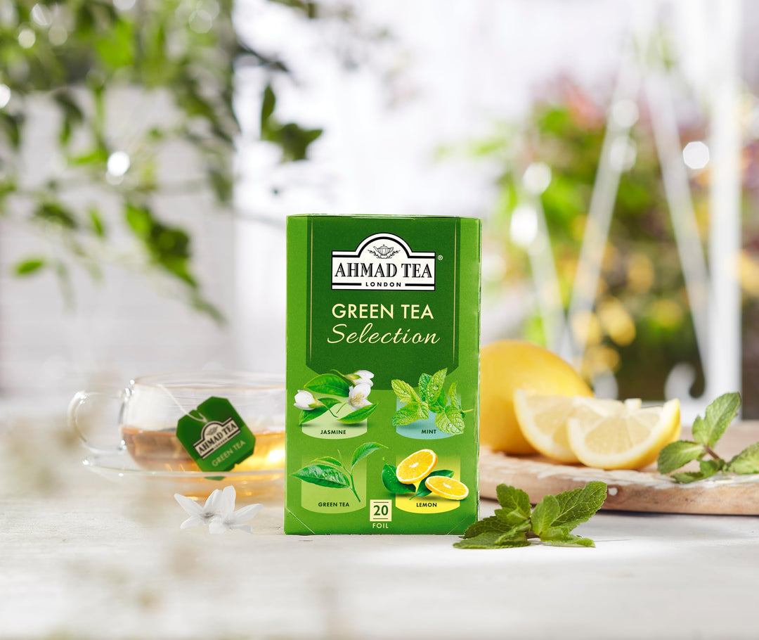 Ahmad Tea Green Tea Selection Pack - 20 Teabags with Jasmine, Mint & Lemon Varieties