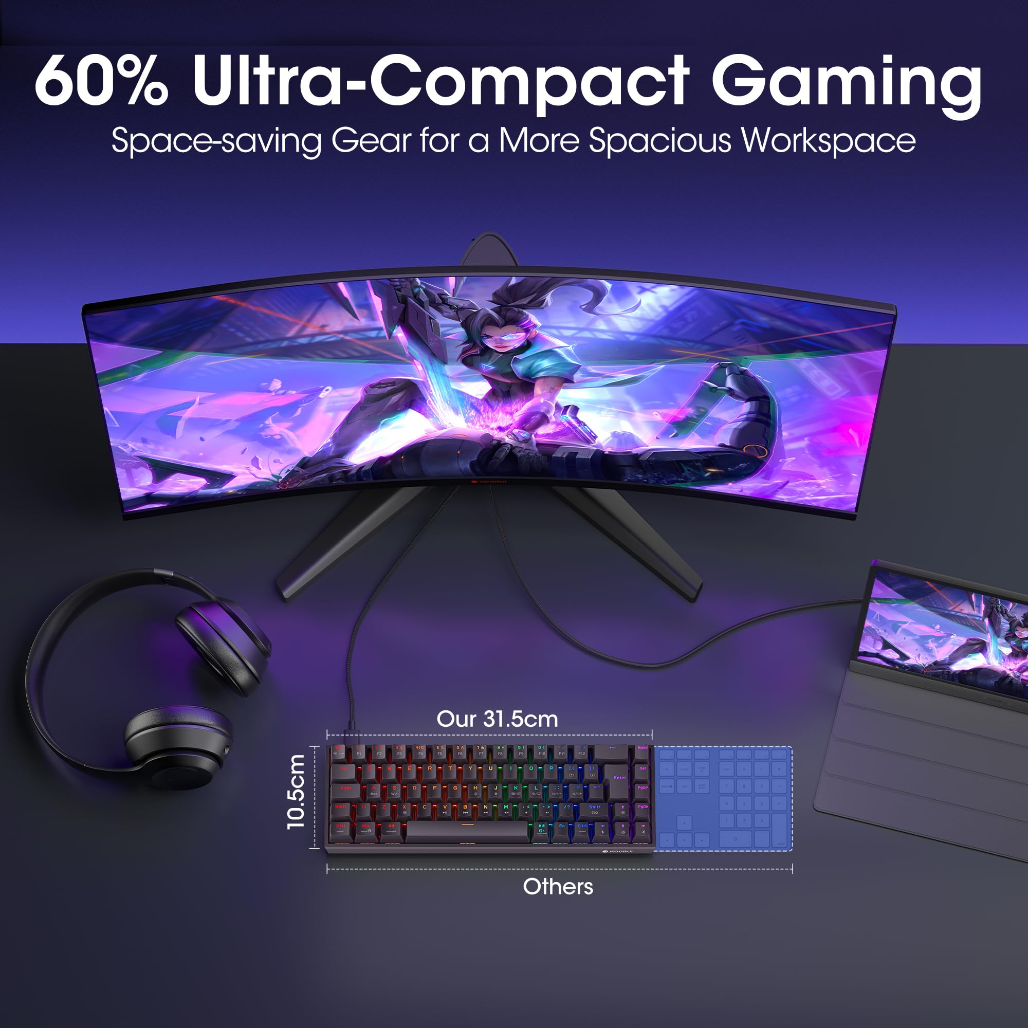 KOORUI MKC01 69-Key Mechanical Gaming Keyboard with RGB Backlighting (Red Switch, USB-C) 5