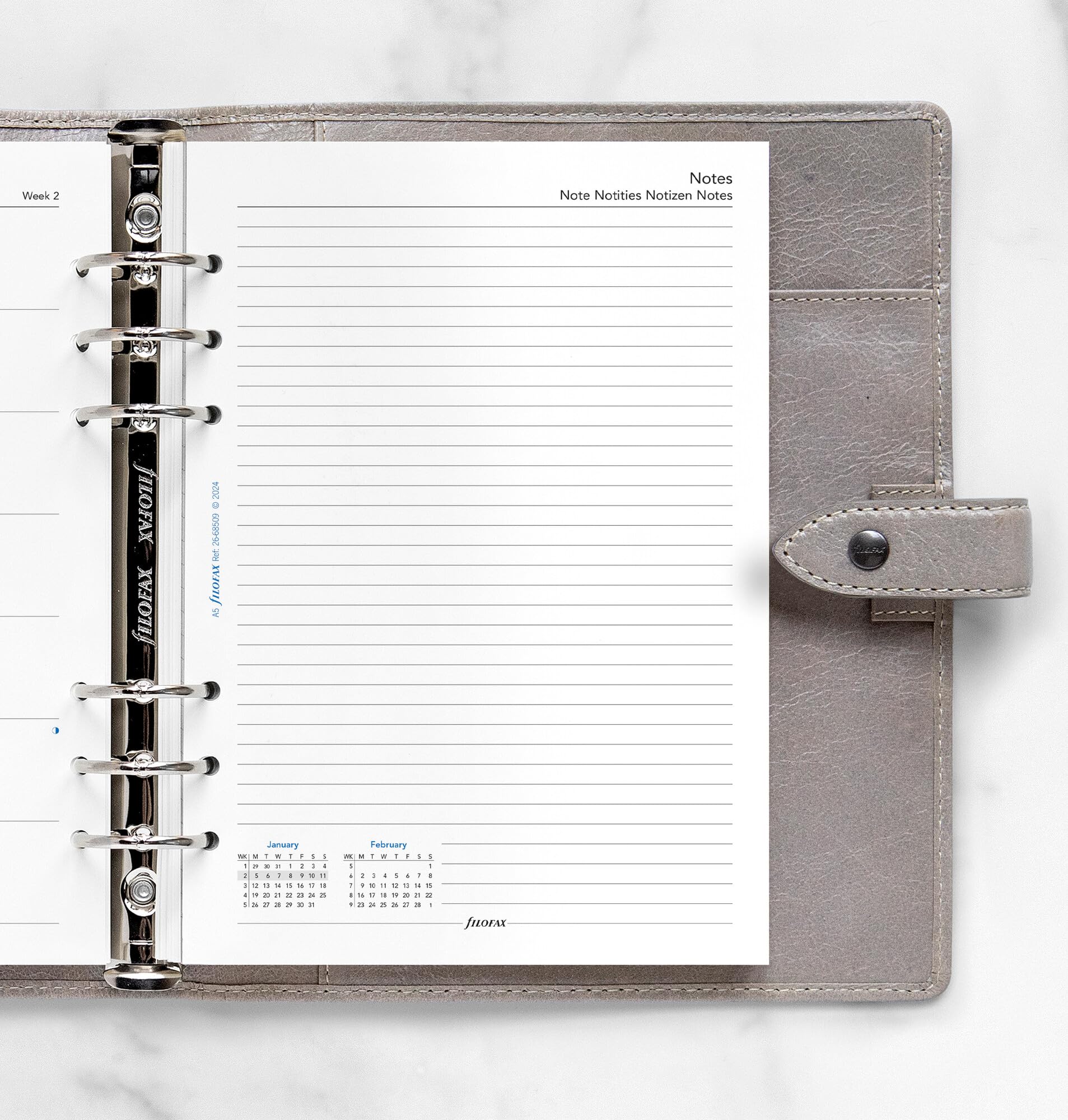 Filofax A5 2026 Diary Refill | Week on One Page with Notes | 5 Language | Model 26-68509 2