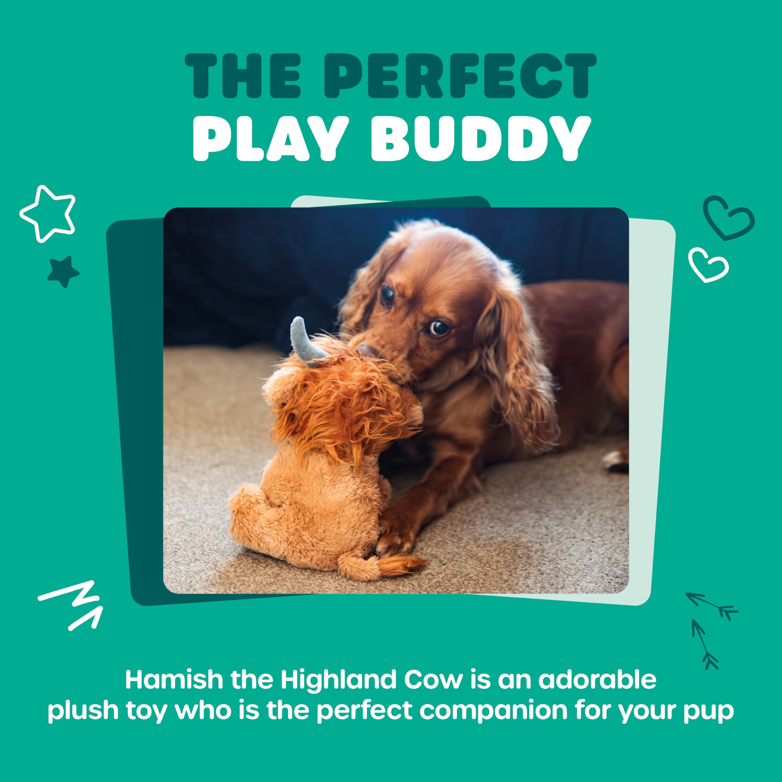 Webbox Hamish the Highland Cow Plush Squeak Toy | Ideal for Small Breeds & Puppies | 130g 2