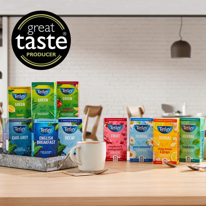 Tetley Lemon Green Tea Bags - Rainforest Alliance Certified - Plant-Based - 25 Tea Bags