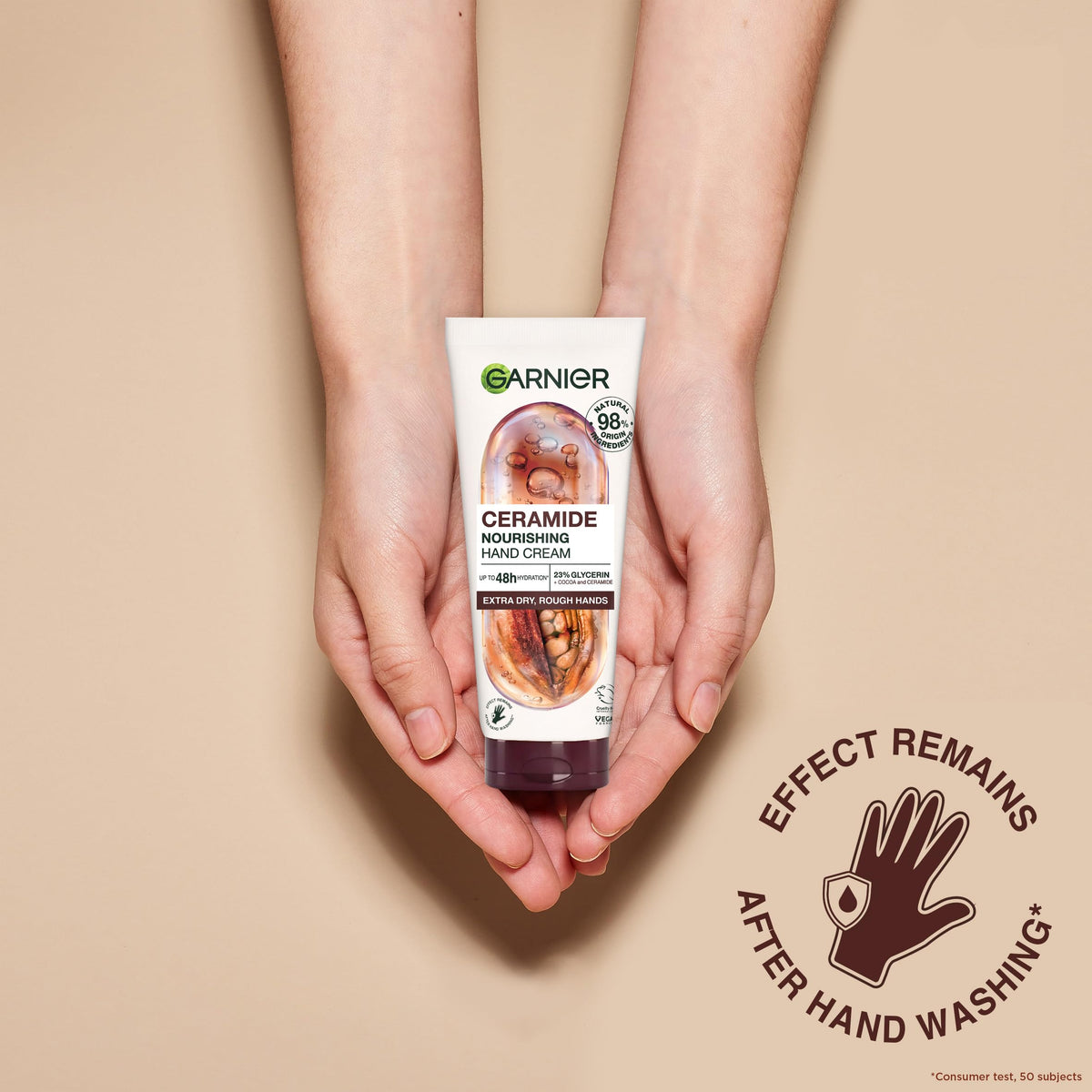 Garnier Repairing Hand Cream - 48-Hour Hydration, Ceramide & Cocoa Butter Formula, Vegan, 75ml