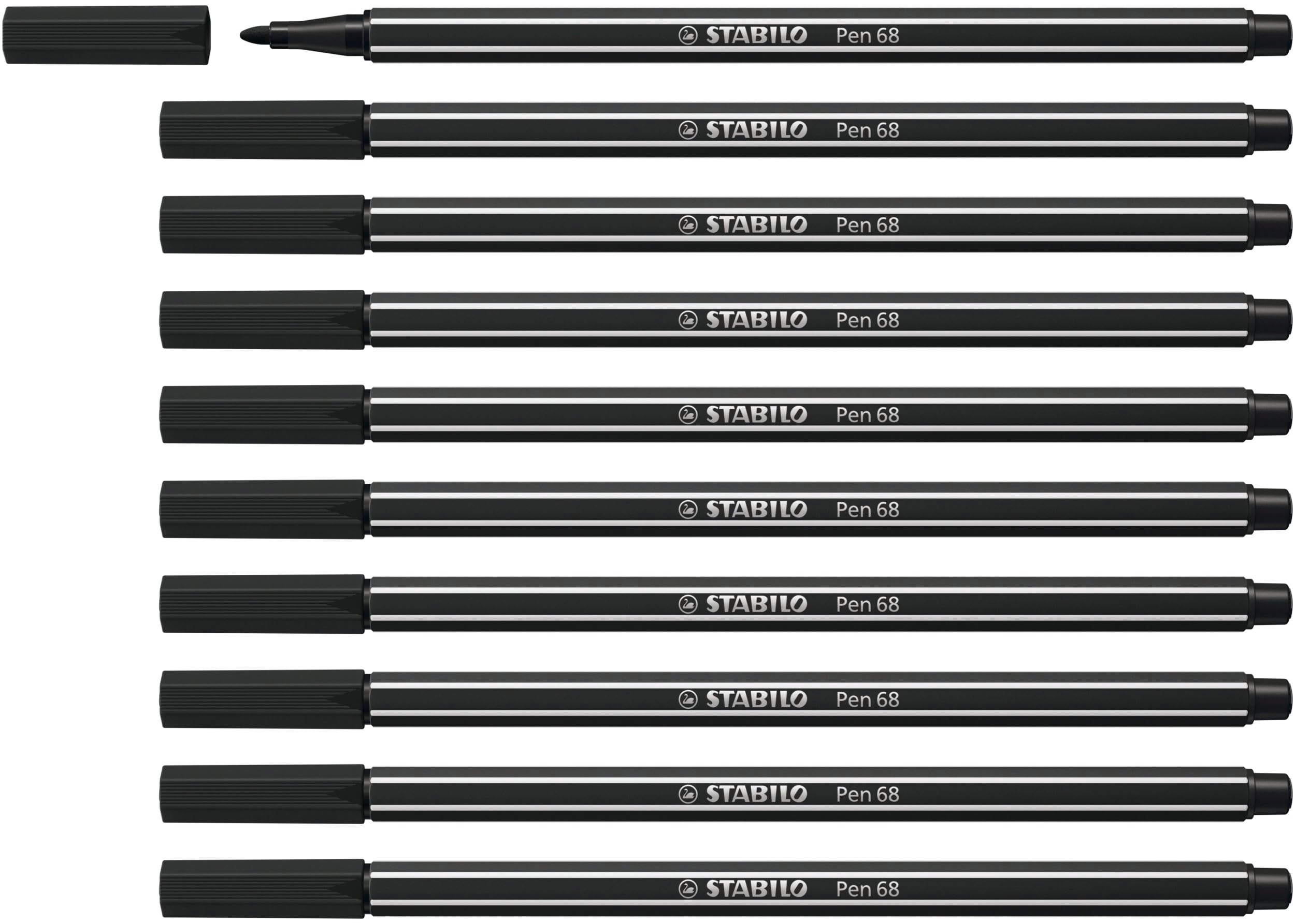 STABILO Pen 68 Fibre-Tip Pen - Pack of 10 - Black 1