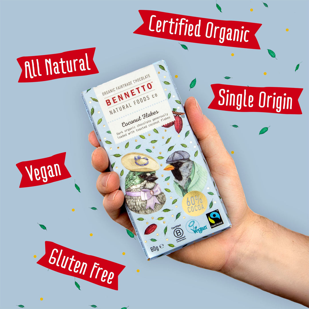 Bennetto Organic Dark Chocolate with Toasted Coconut Flakes - 270g