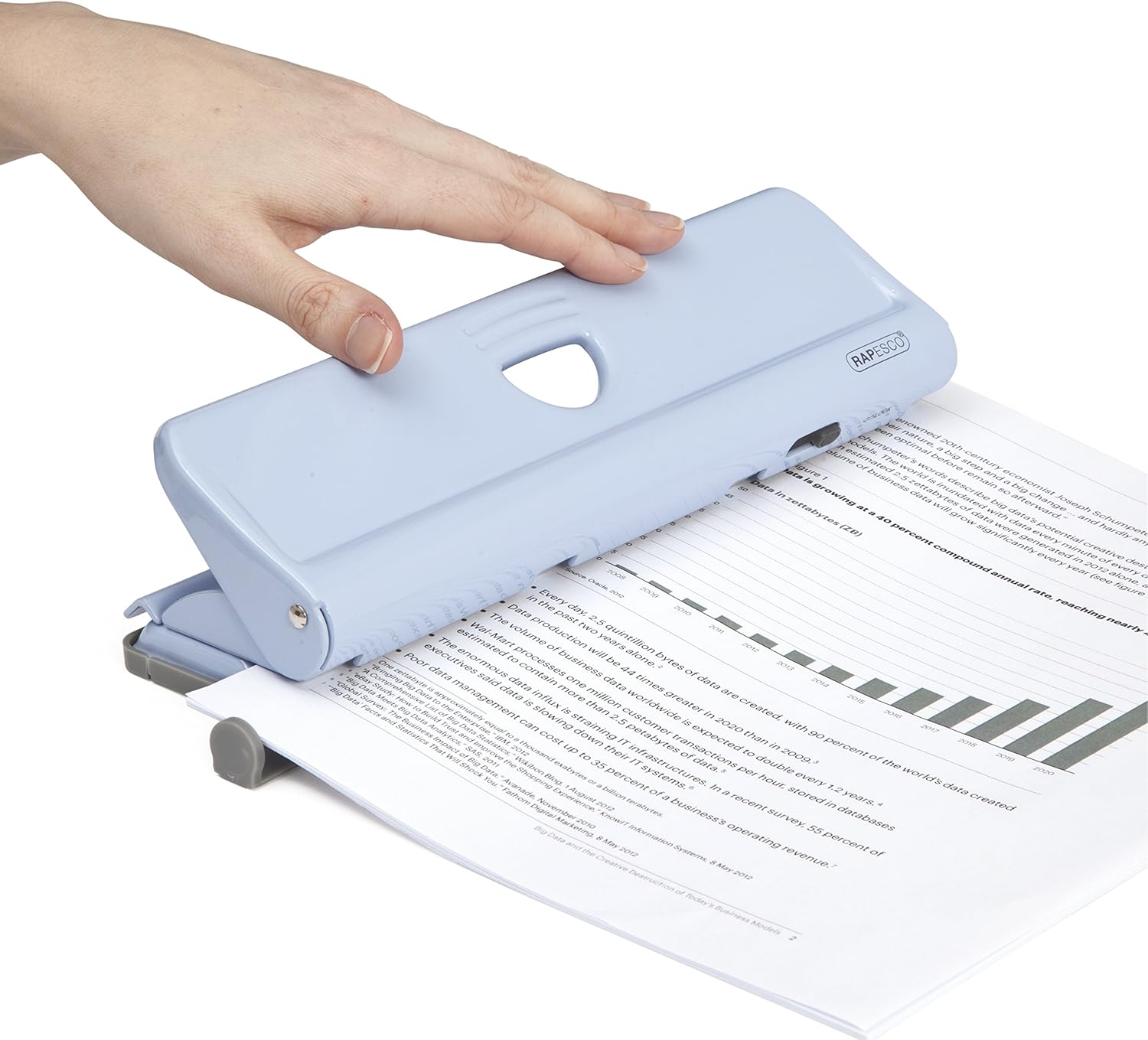 Rapesco 1348 720 4-Hole Punch, 22 Sheet Capacity, Powder Blue 3