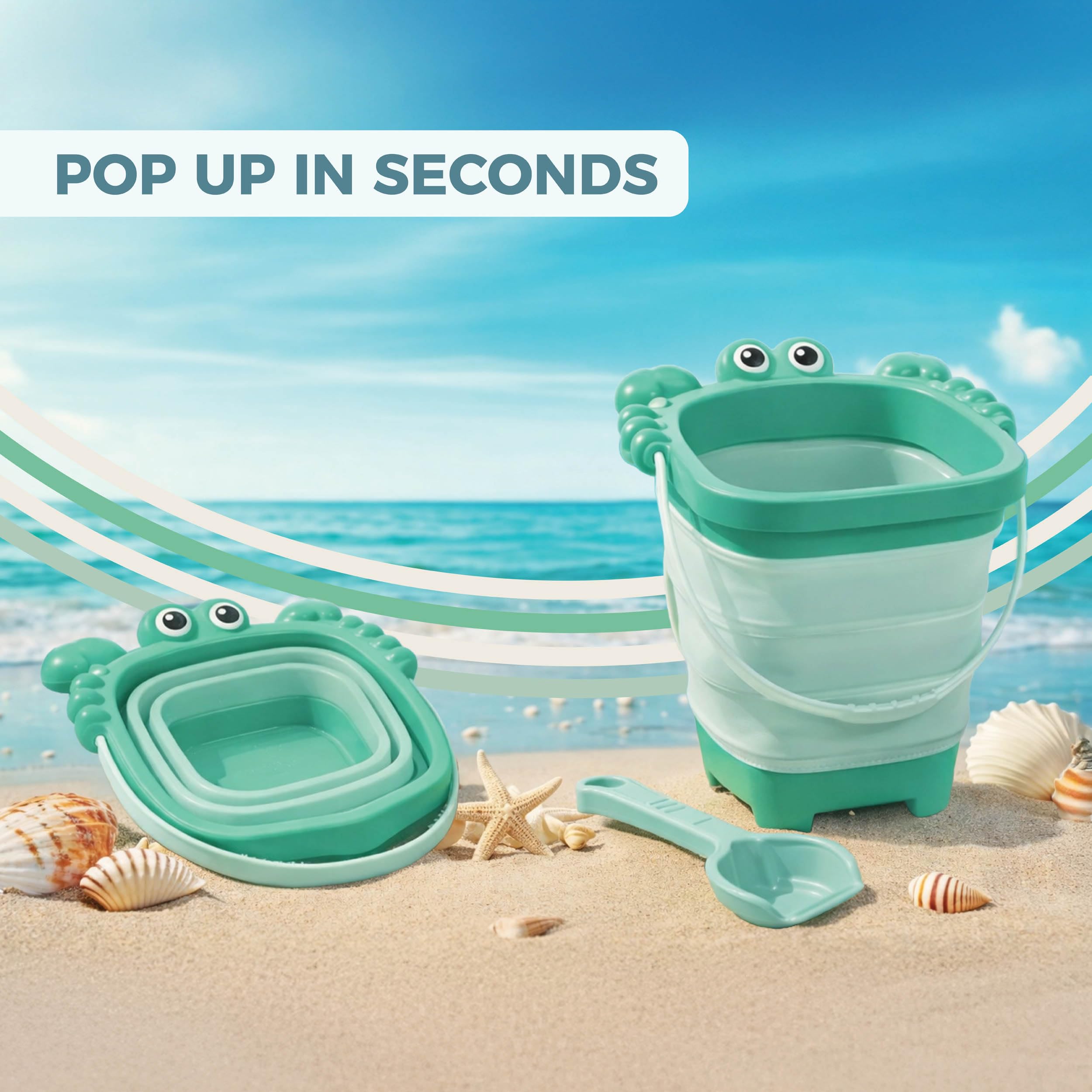 Mookie Collapsible Beach Bucket Set with Crab Sandcastle Mould | 3 Buckets | Ages 10m+ 2