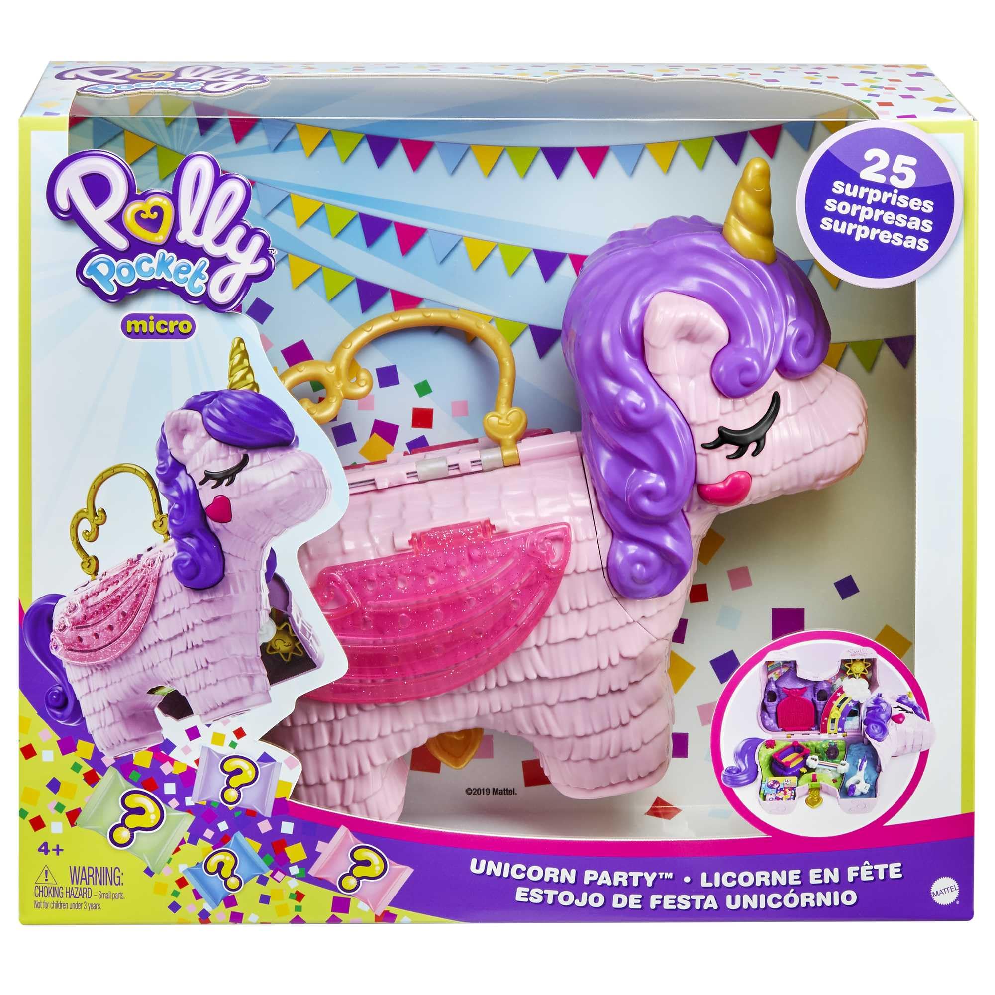 Polly Pocket Micro Unicorn Party Playset - 25 Surprises, Includes Polly & Lila Dolls | Ages 4+ 6