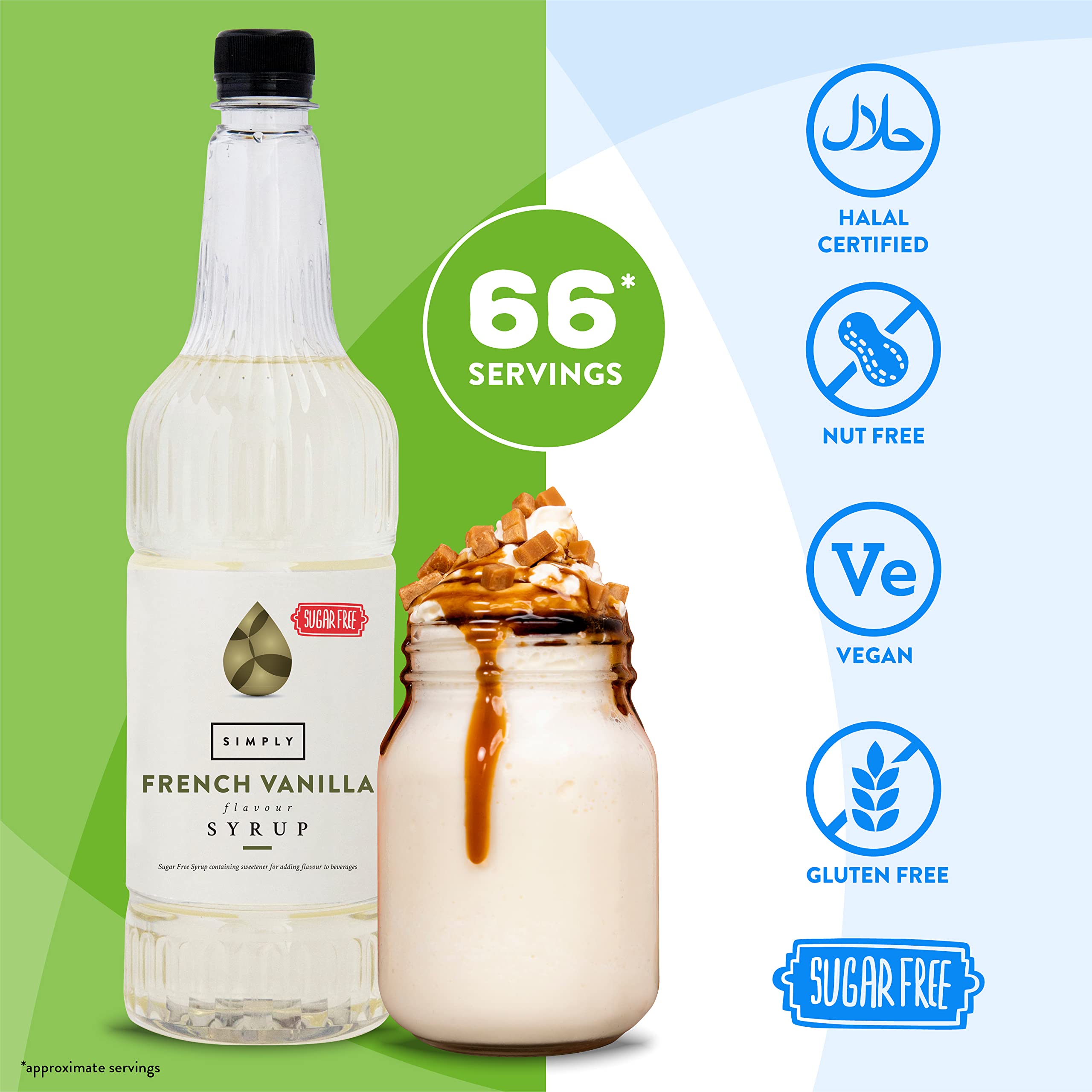 Simply Sugar Free French Vanilla Syrup - Low Calorie, Vegan, Nut Free | 1L