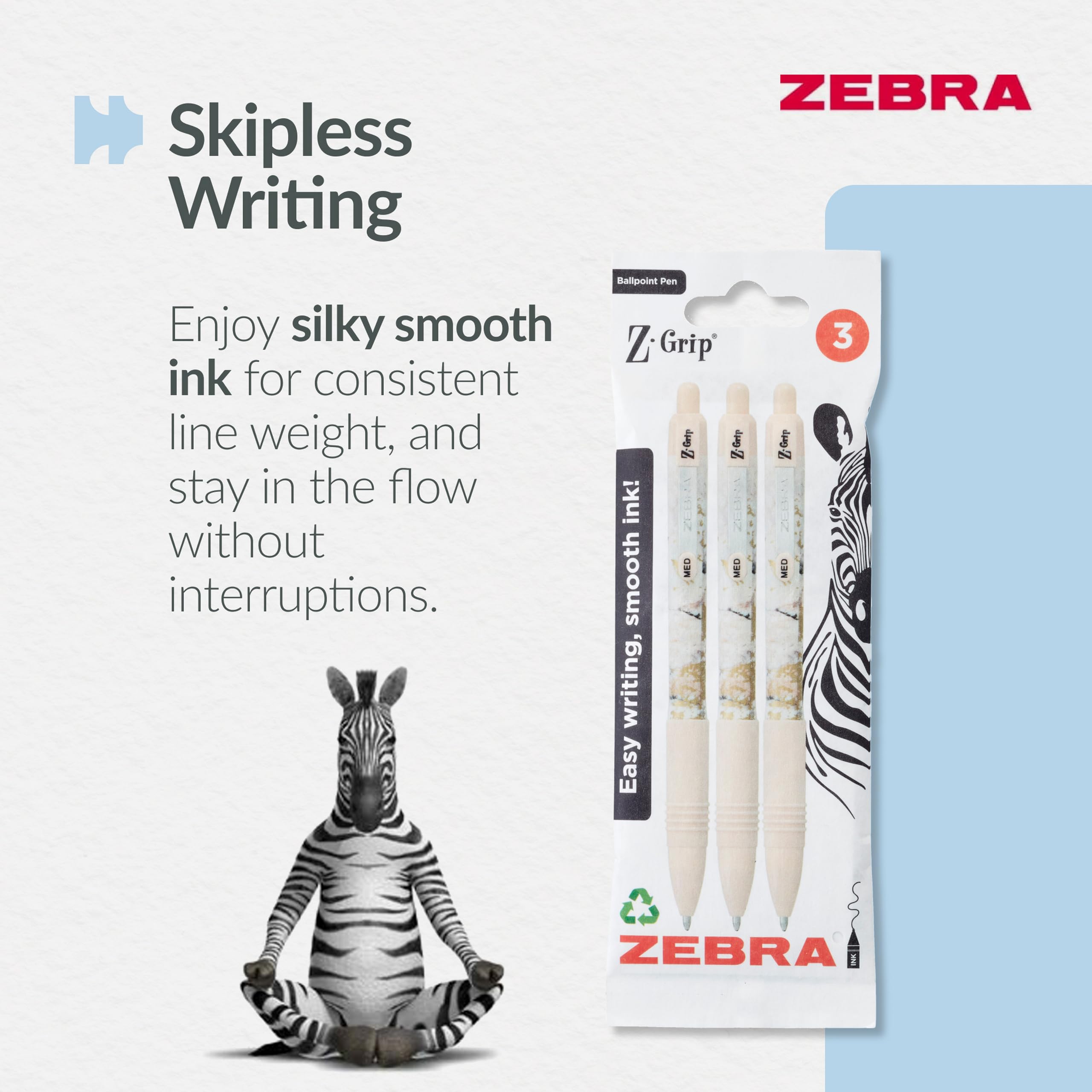 Zebra Pen Z-Grip Smooth Glam Retractable Ballpoint Pens - Black Ink, 1.0mm Medium Point, 3 Pack