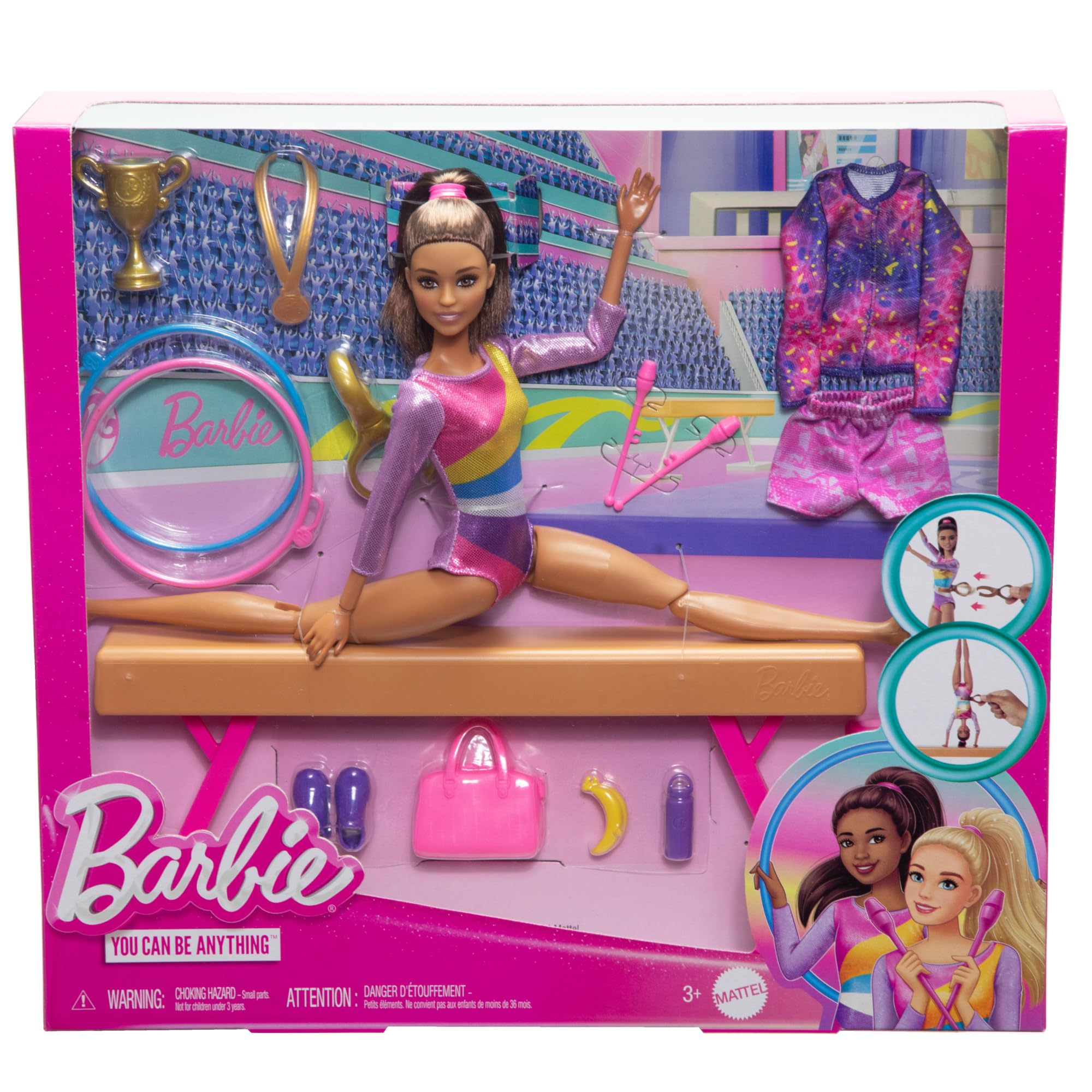 Barbie Gymnastics Doll & Accessories Playset with Brunette Doll | Includes Balance Beam & 10+ Pieces | Ages 3+ 6