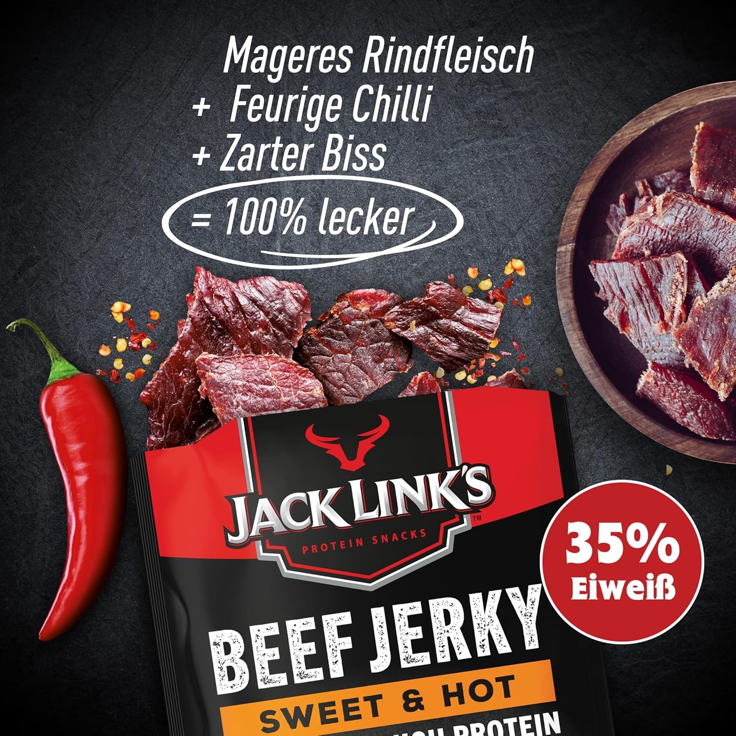 Jack Link's Beef Jerky Sweet & Hot - 12 x 40g Packs | High Protein Snack