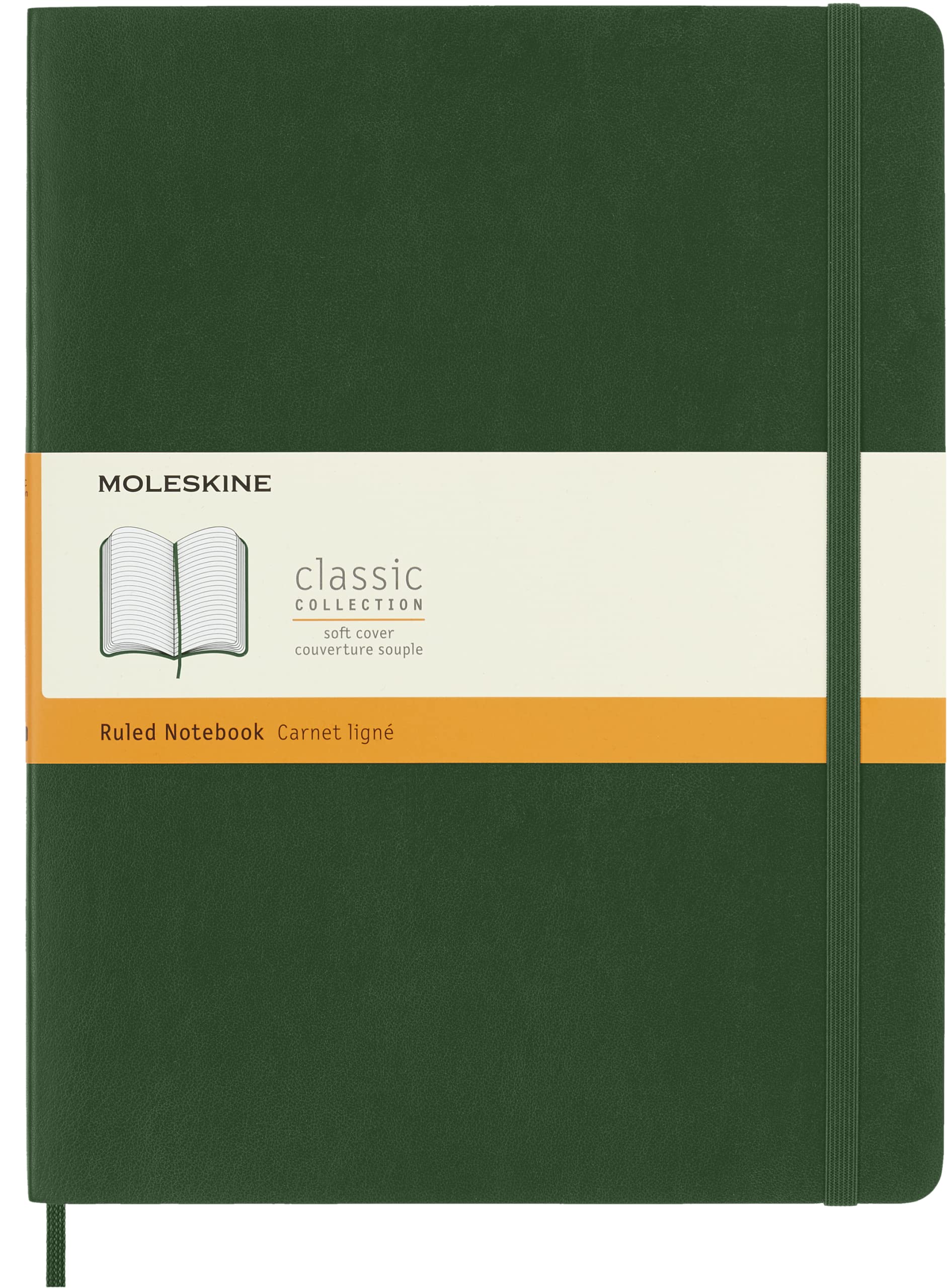 Moleskine Classic Ruled Paper Notebook - Soft Cover and Elastic Closure Journal - Color Myrtle Green - X- Large 19 x 25 A4 - 192 Pages