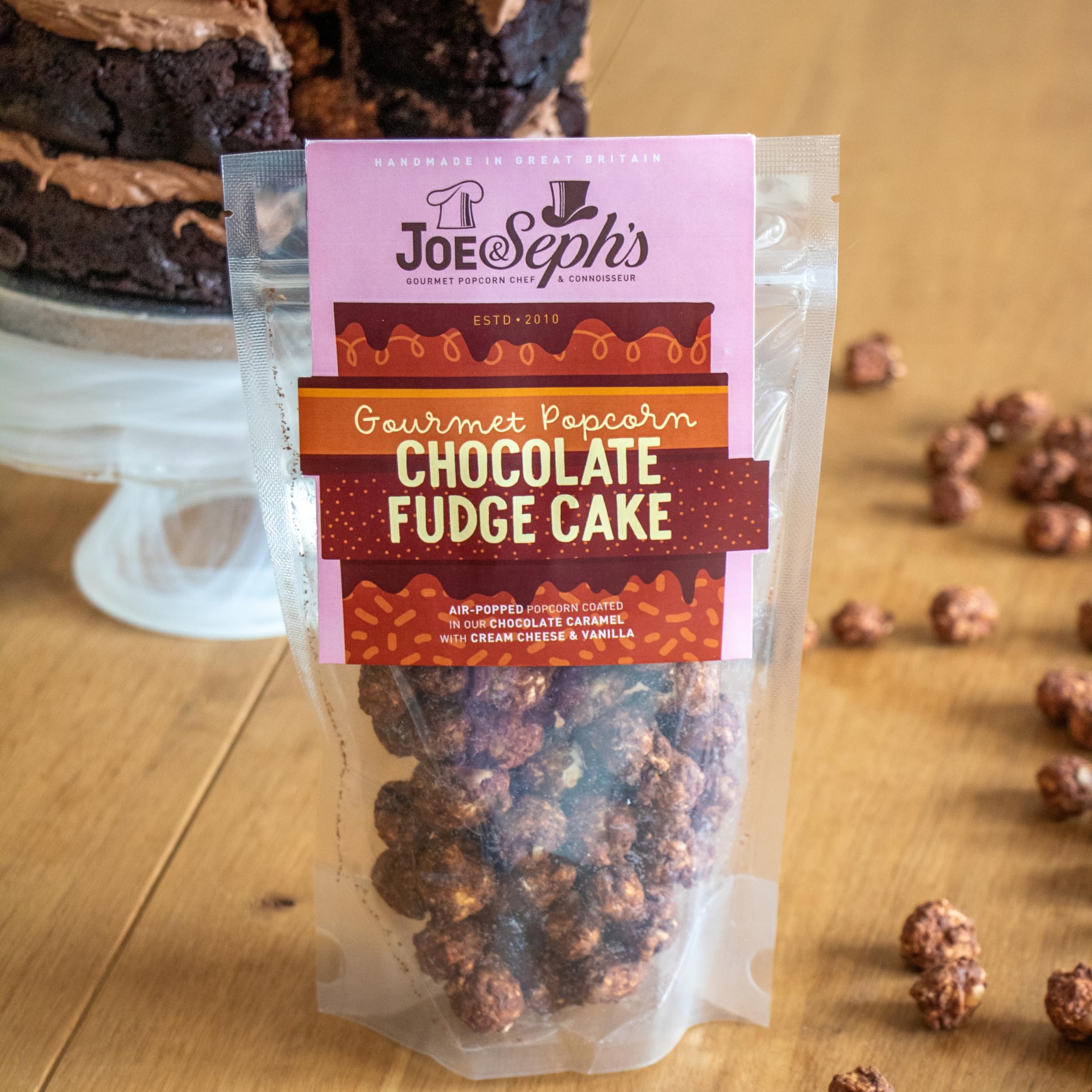 Joe & Seph's Chocolate Fudge Cake Popcorn (70g) - Gourmet Air-Popped Snack with Belgian Chocolate 2