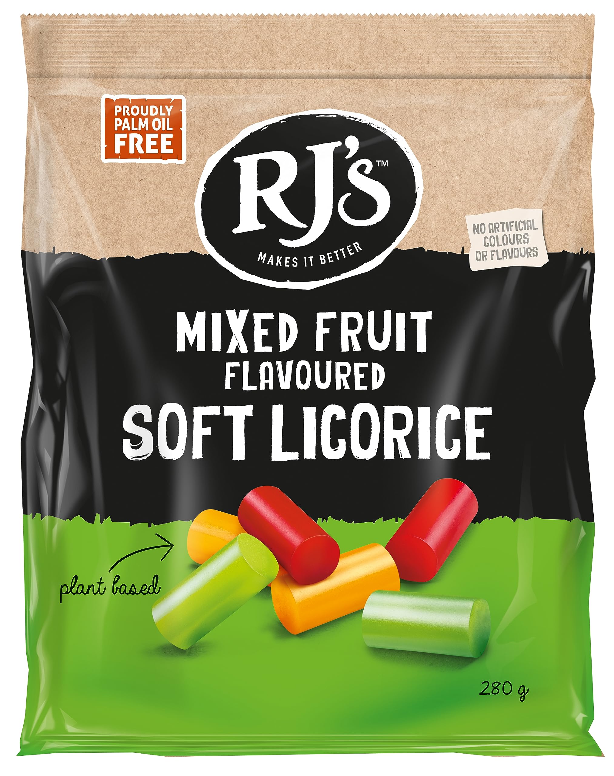 RJ's Mixed Fruit Flavoured Soft Eating Licorice - 280g Bag 1