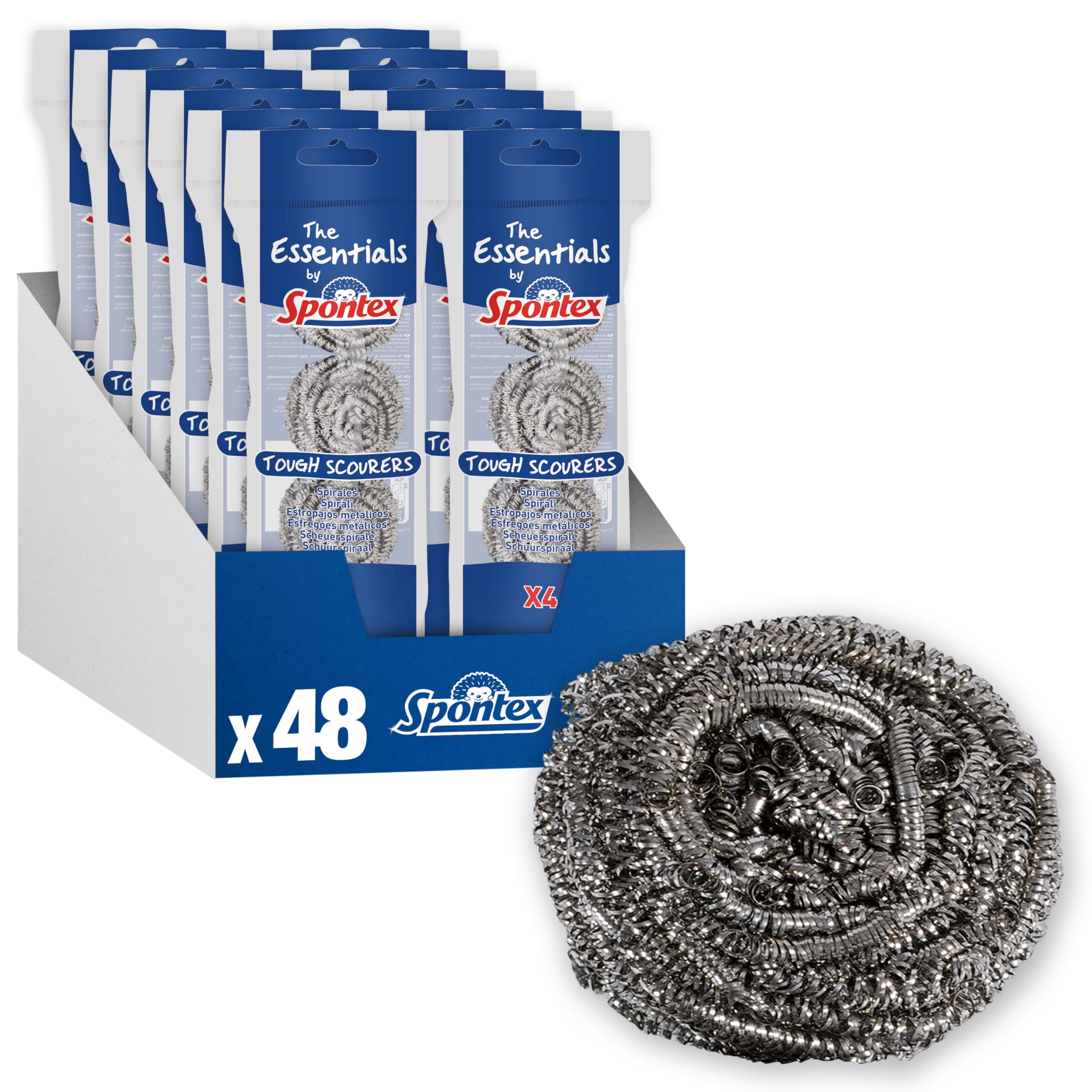 Spontex Essentials Tough Metal Scourers - Heavy Duty Cleaning | Stainless Steel | 48 Total Scourers