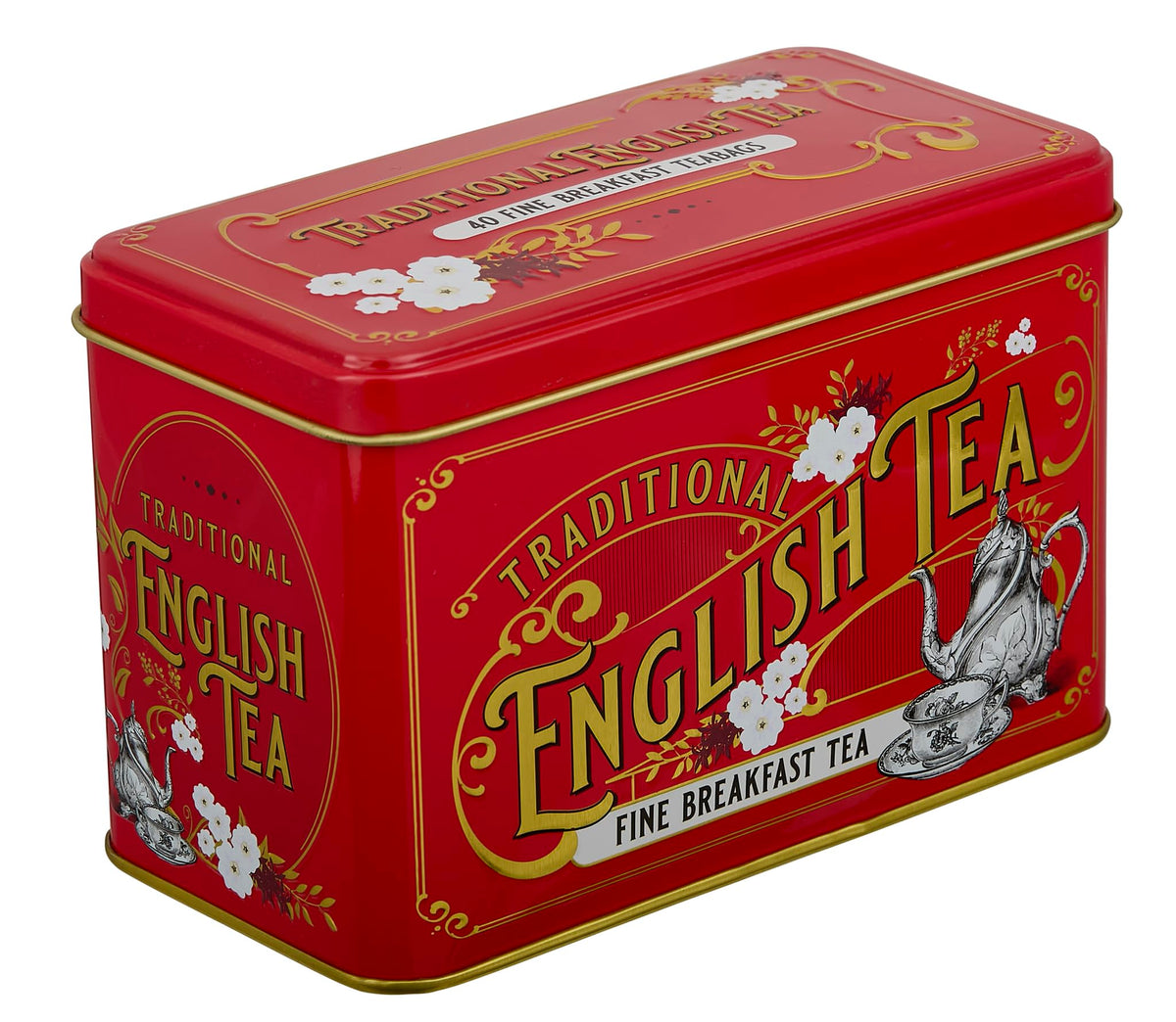 New English Teas Vintage Victorian Tea Tin - English Breakfast Teabags, 40 Count, Red