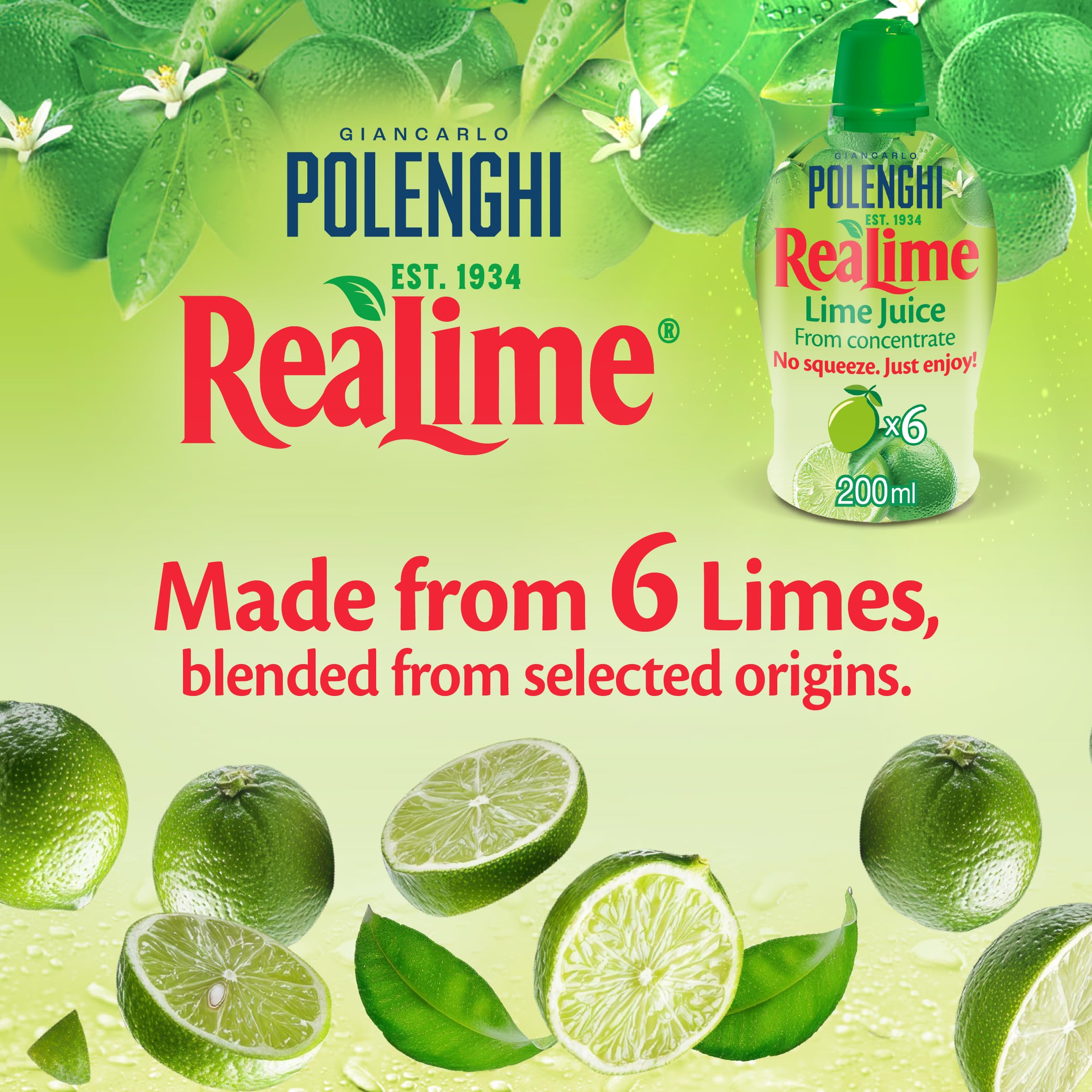 GIANCARLO POLENGHI ReaLime Lime Juice - 6 x 200ml Pack | Ready to Use | For Cooking & Drinks 2