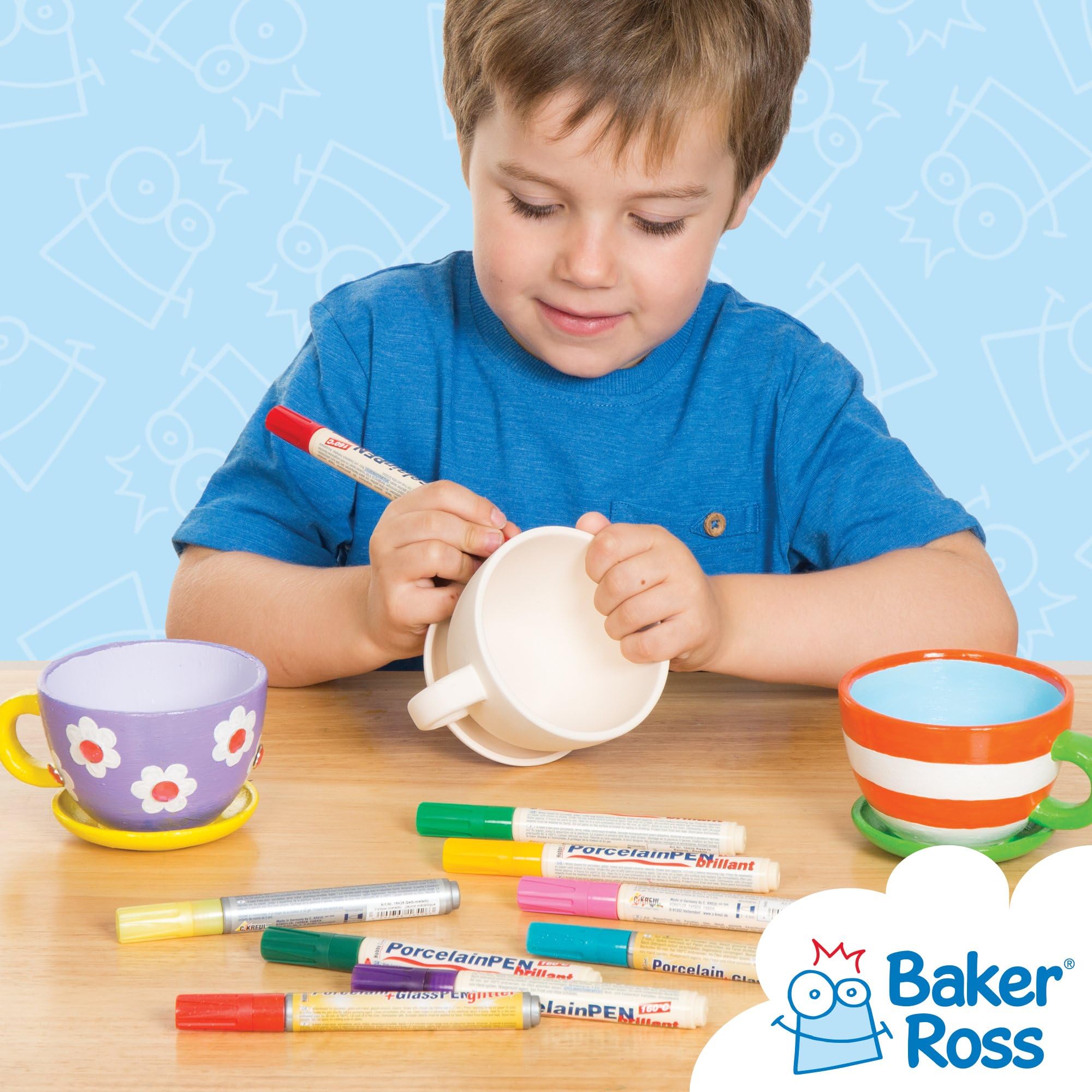 Baker Ross Paint Your Own Cup and Saucer Ceramic Plant Pots - Pack of 2 | Paintable Ceramic | Assorted Colors 3