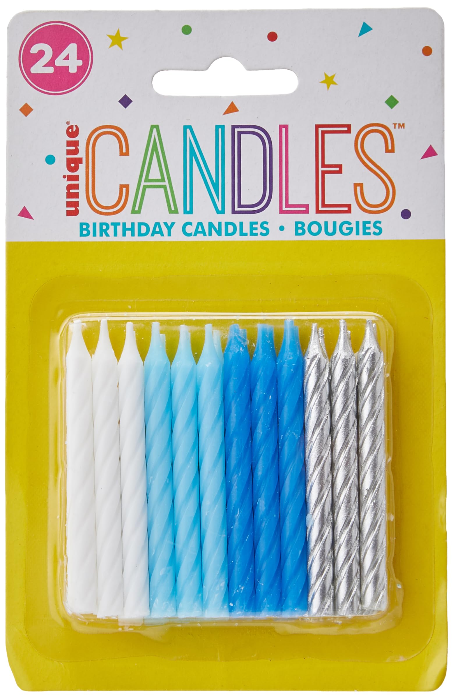 Unique Party Spiral Birthday Candles - 24 Pack | Blue, White & Silver | 2.5" Height 1