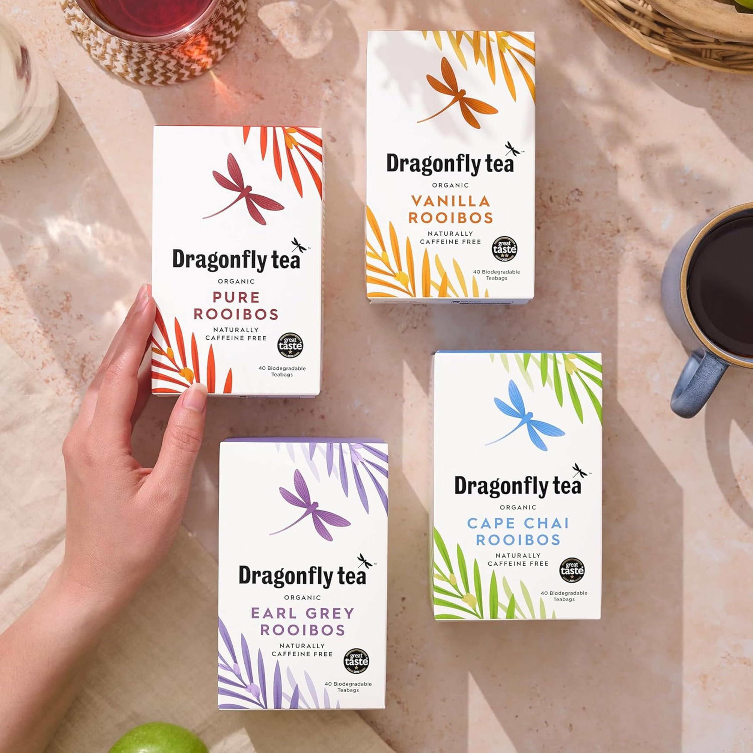 DRAGONFLY Organic Rooibos Tea Selection Box - 160 Teabags (4 Varieties) | Caffeine Free | Compostable Bags