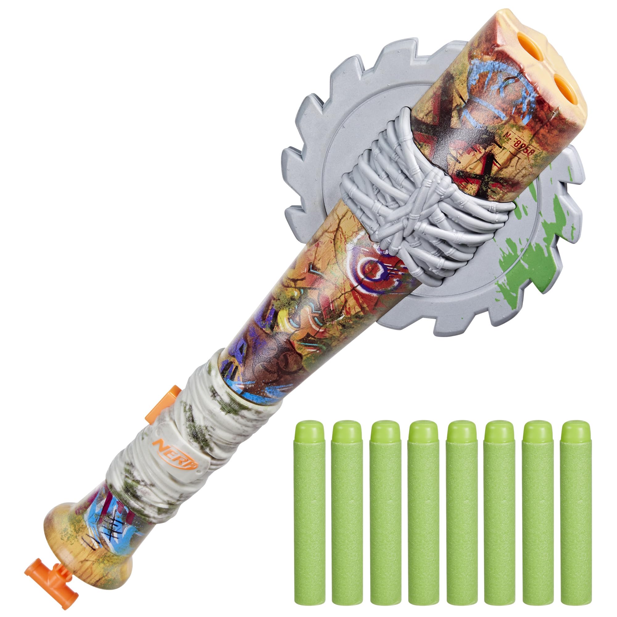 Nerf Zombie Strikeout Dart Blaster - Bat-Inspired Toy with Circular Saw Design, 2-Dart Blasting, Includes 8 Elite Darts, Ages 8+