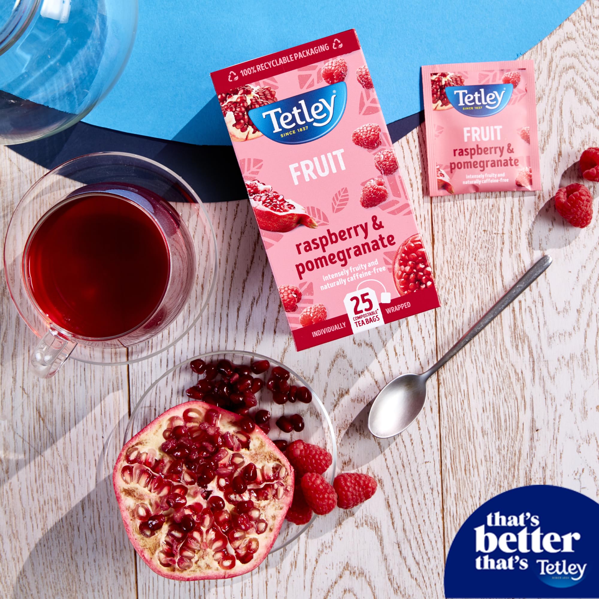 Tetley Raspberry & Pomegranate Herbal Tea Bags - Naturally Caffeine-Free | 25 Count | 300g 2
