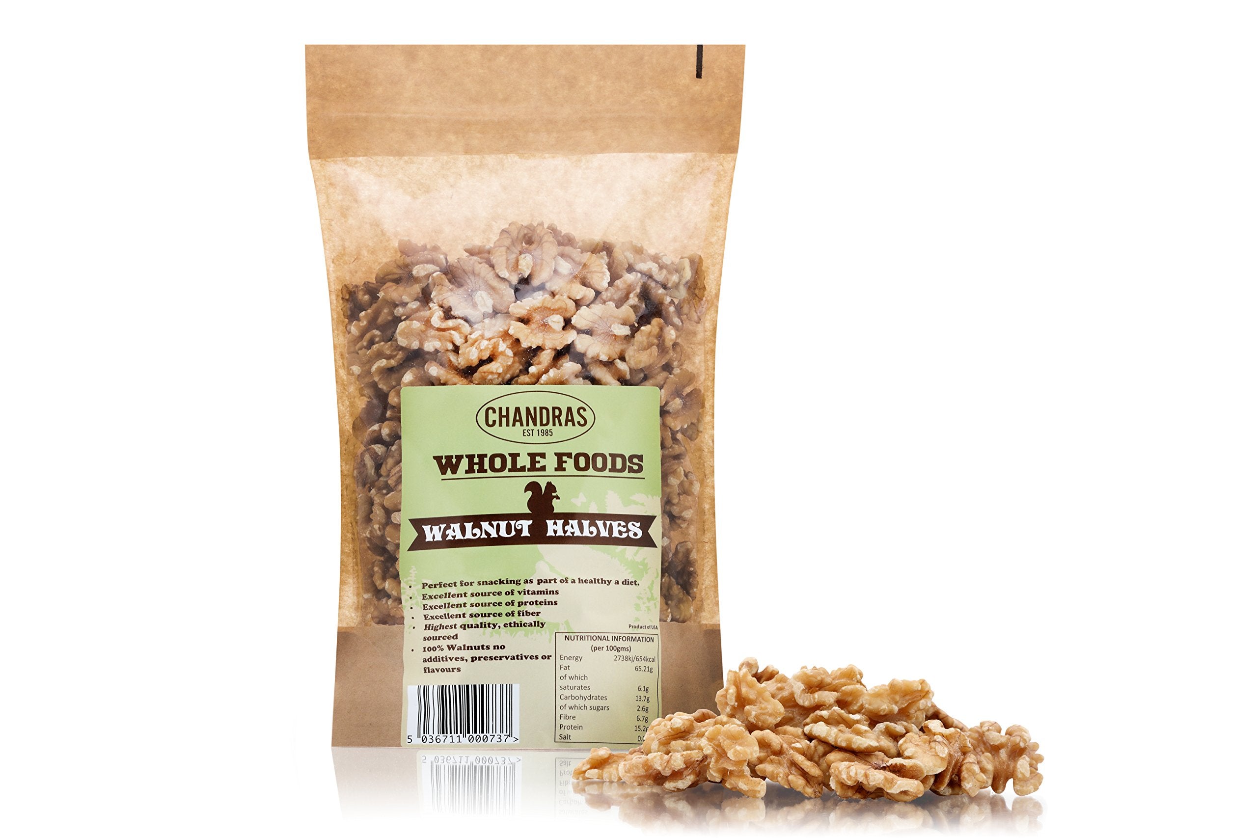 Chandra Whole Foods Walnut Halves - 350g | Gluten-Free | Vegan-Friendly