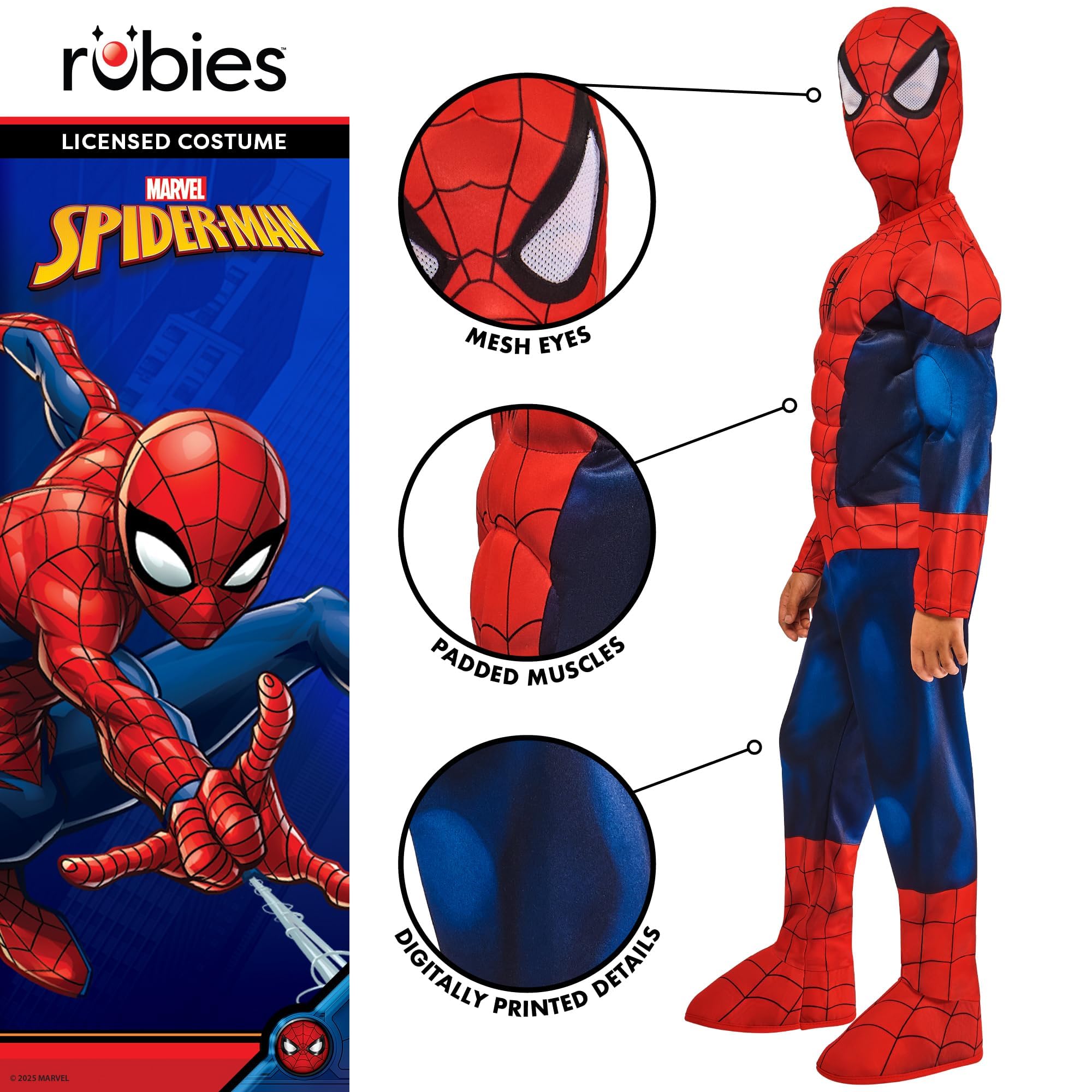 Rubies Official Marvel Spider-Man Deluxe Padded Muscles Child Costume | Size 5-6 Years | Polyester 3