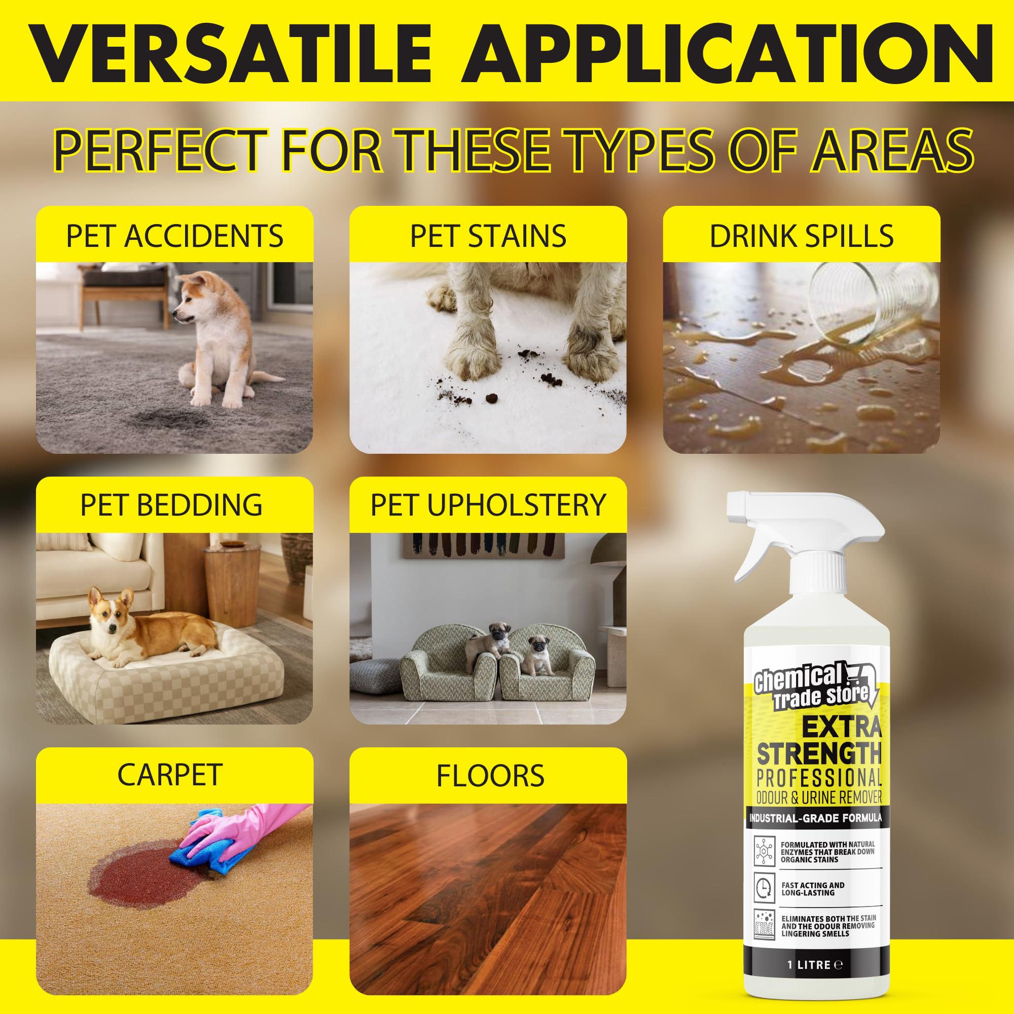 Chemical Trade Store Professional Odour & Urine Eliminator - 1L Enzyme-Based Stain Remover 3