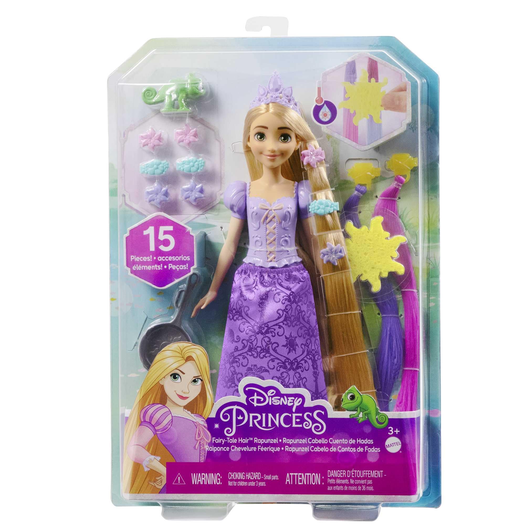 Mattel Disney Princess Rapunzel Doll - Color-Change Hair Extensions & 12 Accessories | Ages 3+ 7