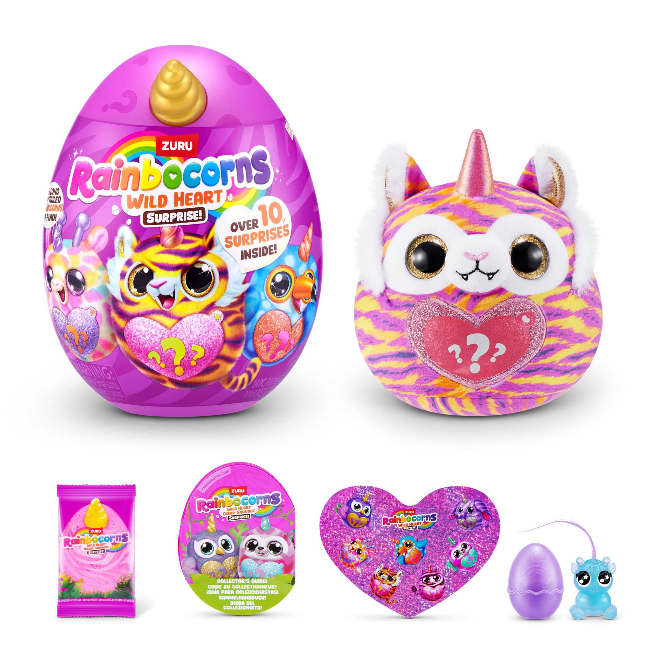 Rainbocorns Wild Heart Surprise Tiger Plush Toy - Interactive Unboxing | 10+ Surprises | Ages 3+