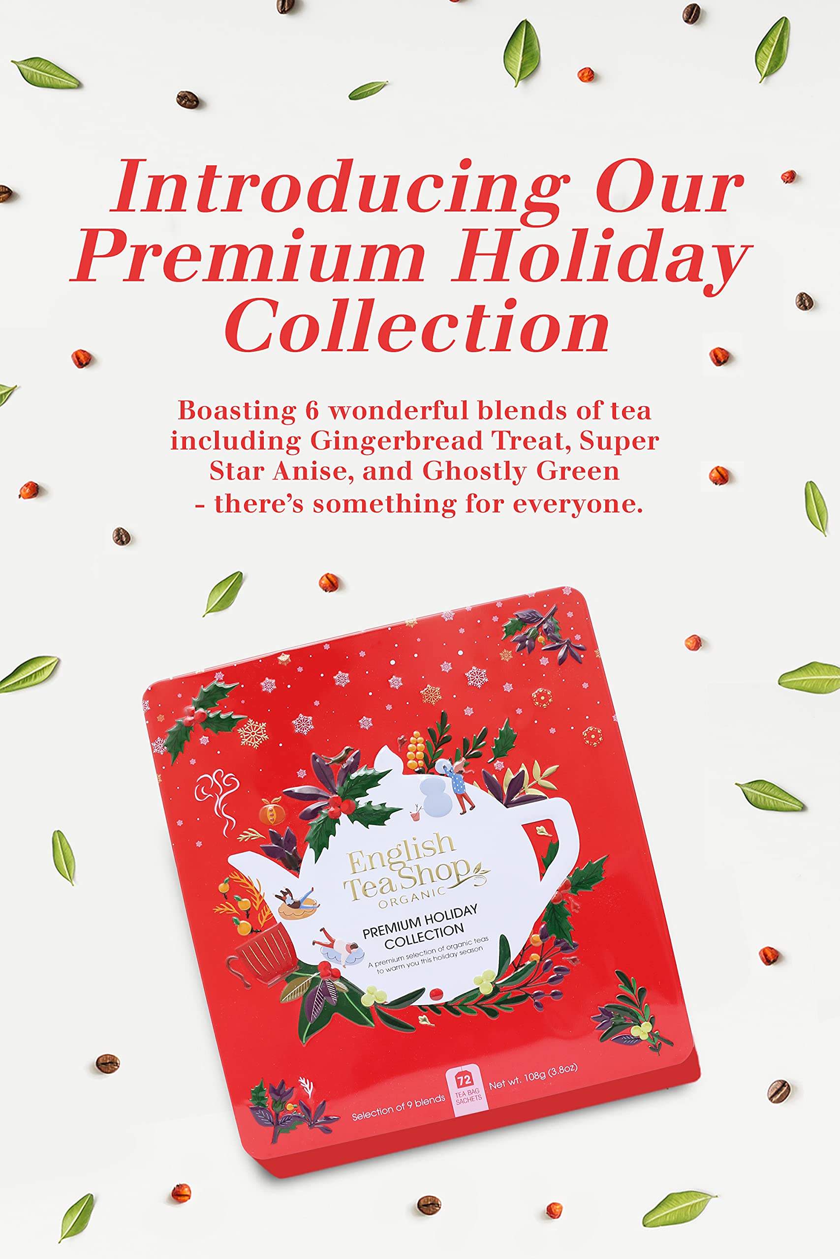 English Tea Shop Premium Holiday Collection Red Gift Tin - Organic Tea Variety Pack (72 Tea Bags) 9