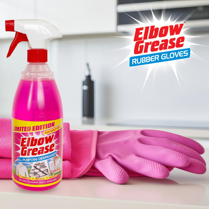 Elbow Grease - Pink Rubber Cleaning Gloves with Cotton Lining