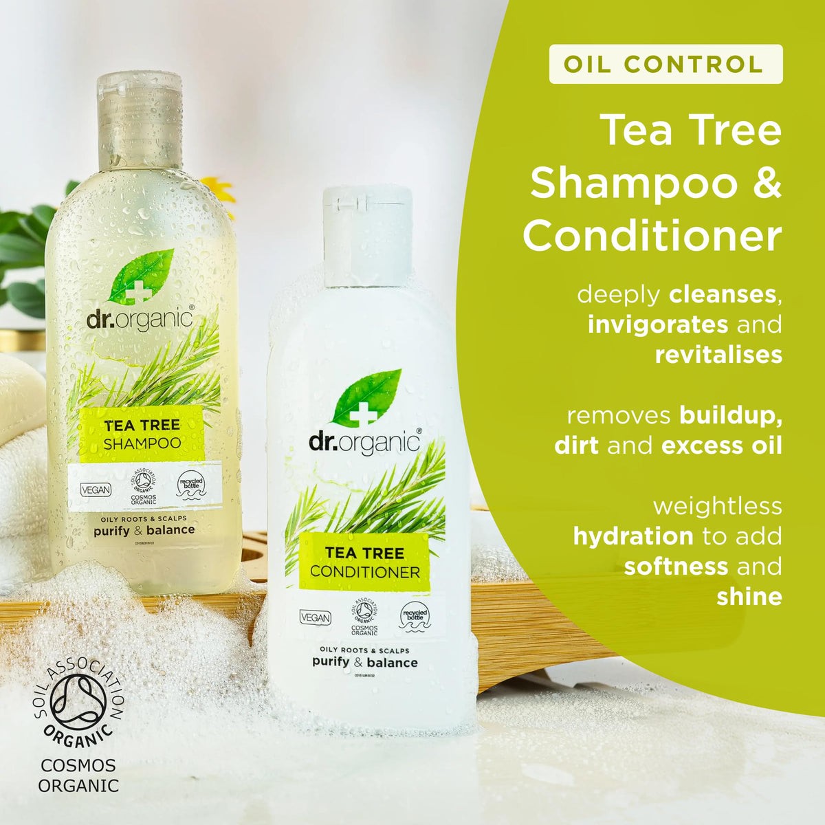 Dr. Organic Tea Tree Shampoo & Conditioner Set - Purifying, Oil Control | 265ml