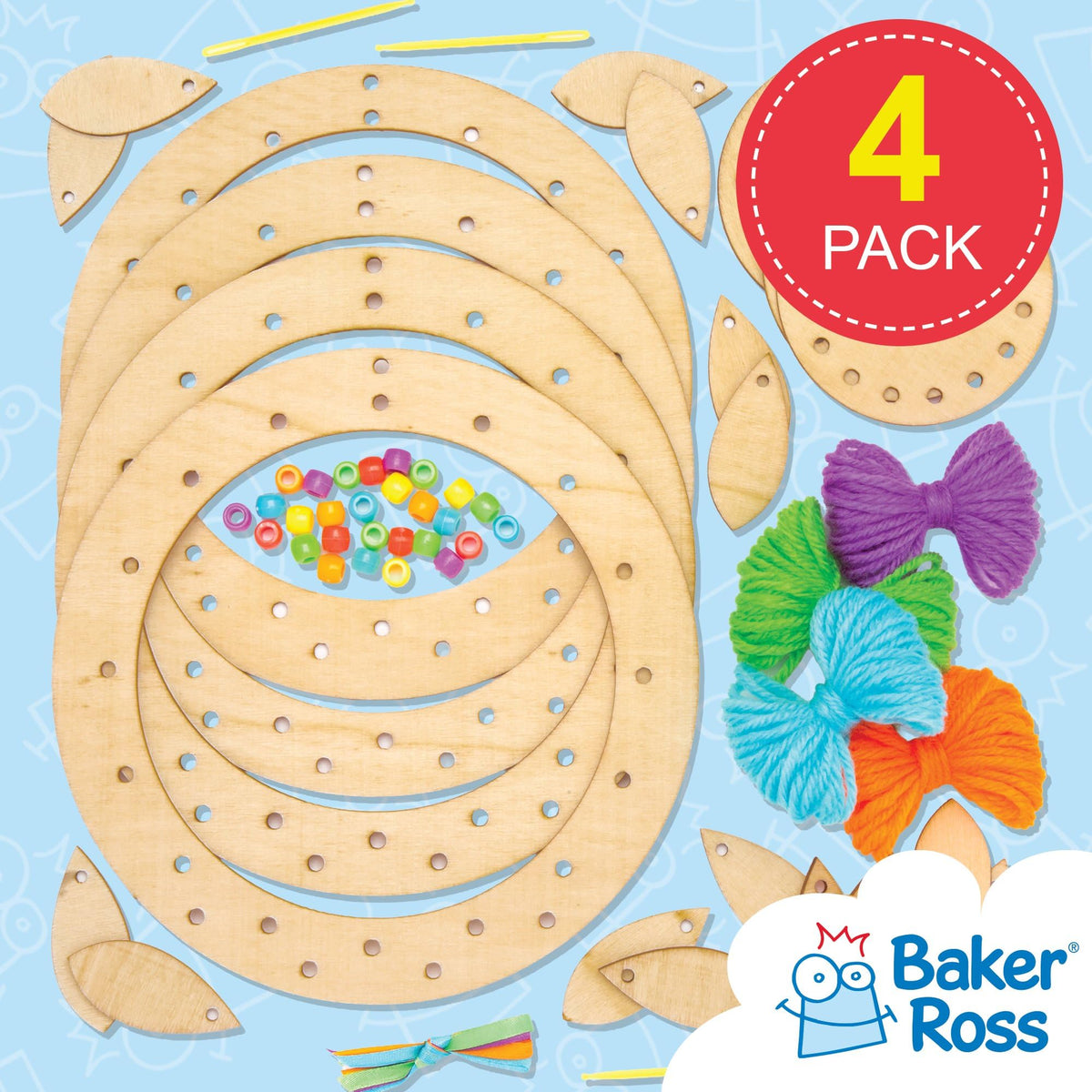 Baker Ross Wooden Dream Catcher Kit - 4 Kits, 23 cm