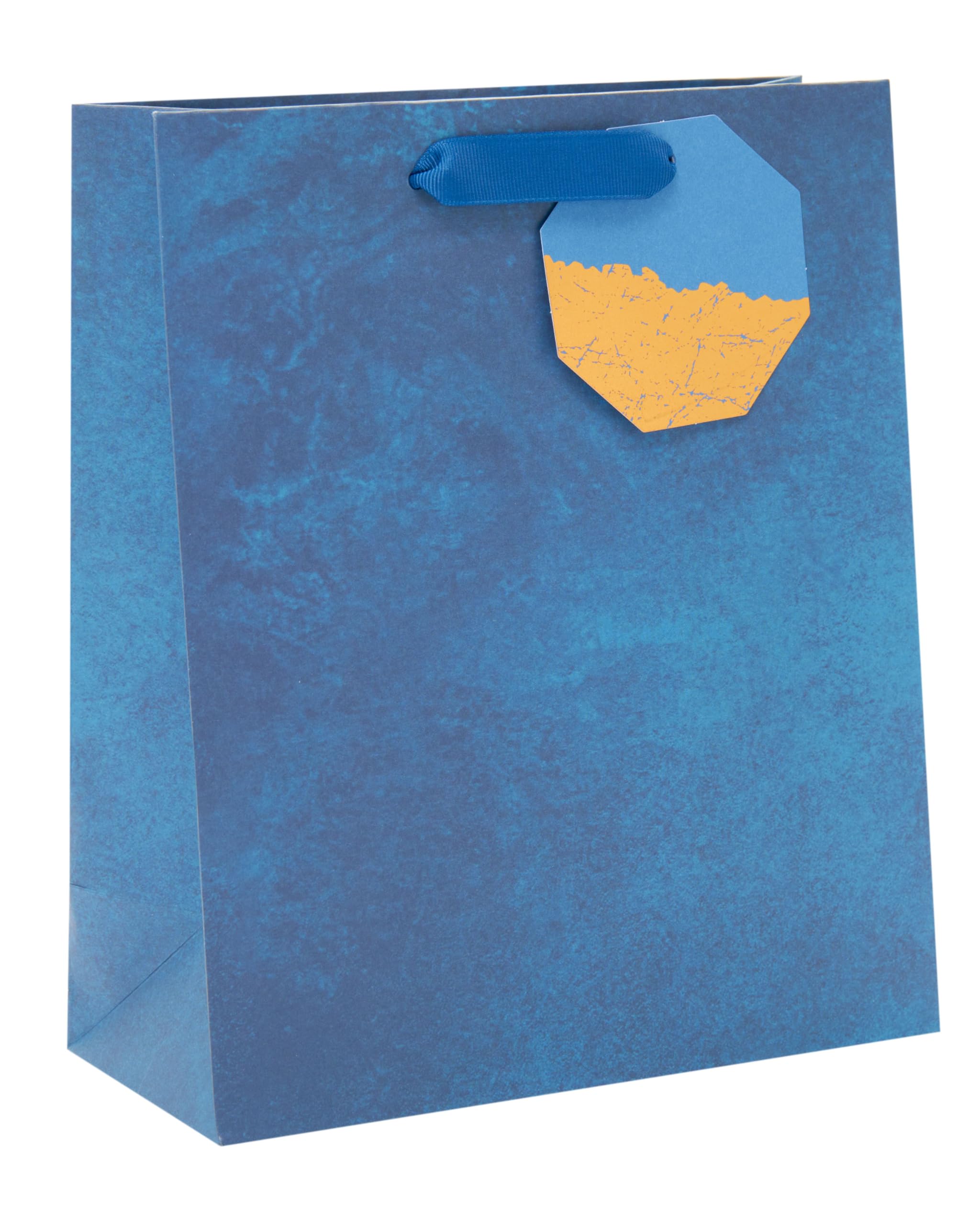 UK Greetings Medium Gift Bag - Navy with Graphite Design & Copper Foil Tag | 22.8 x 19 cm